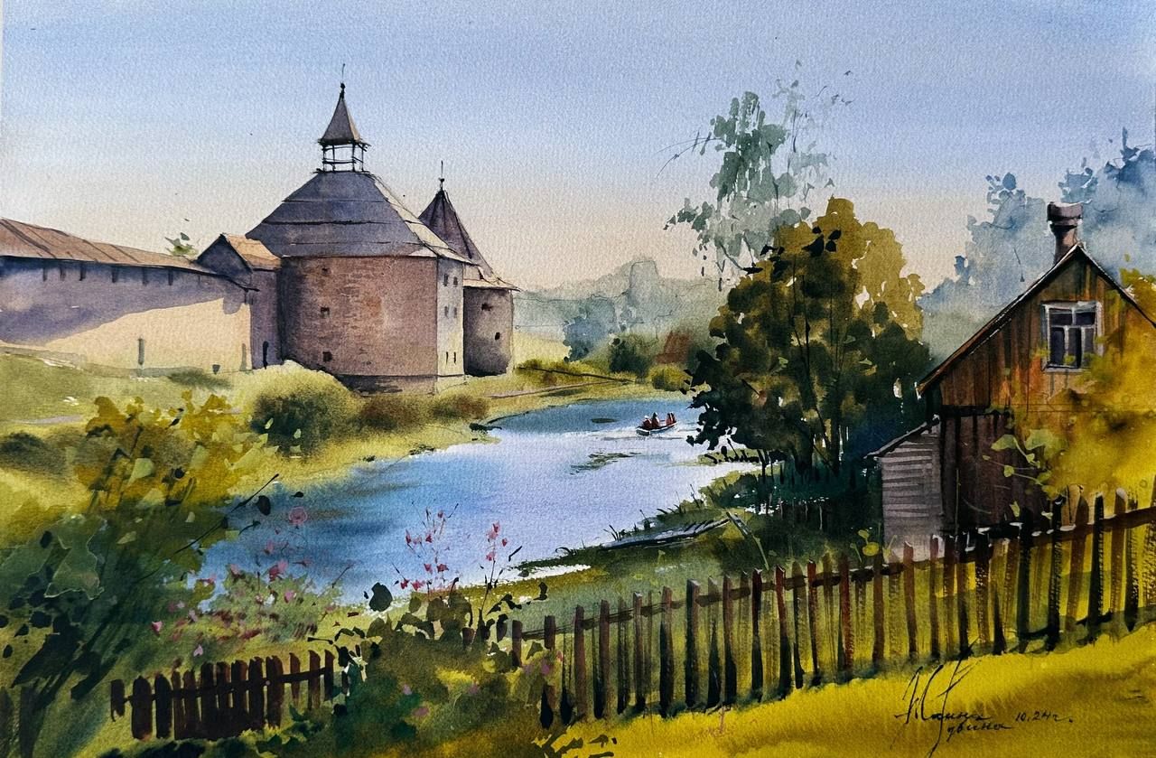 Жанна Губина (Авторская графика - 
                  45 x 30 см) Домик на Ладожке