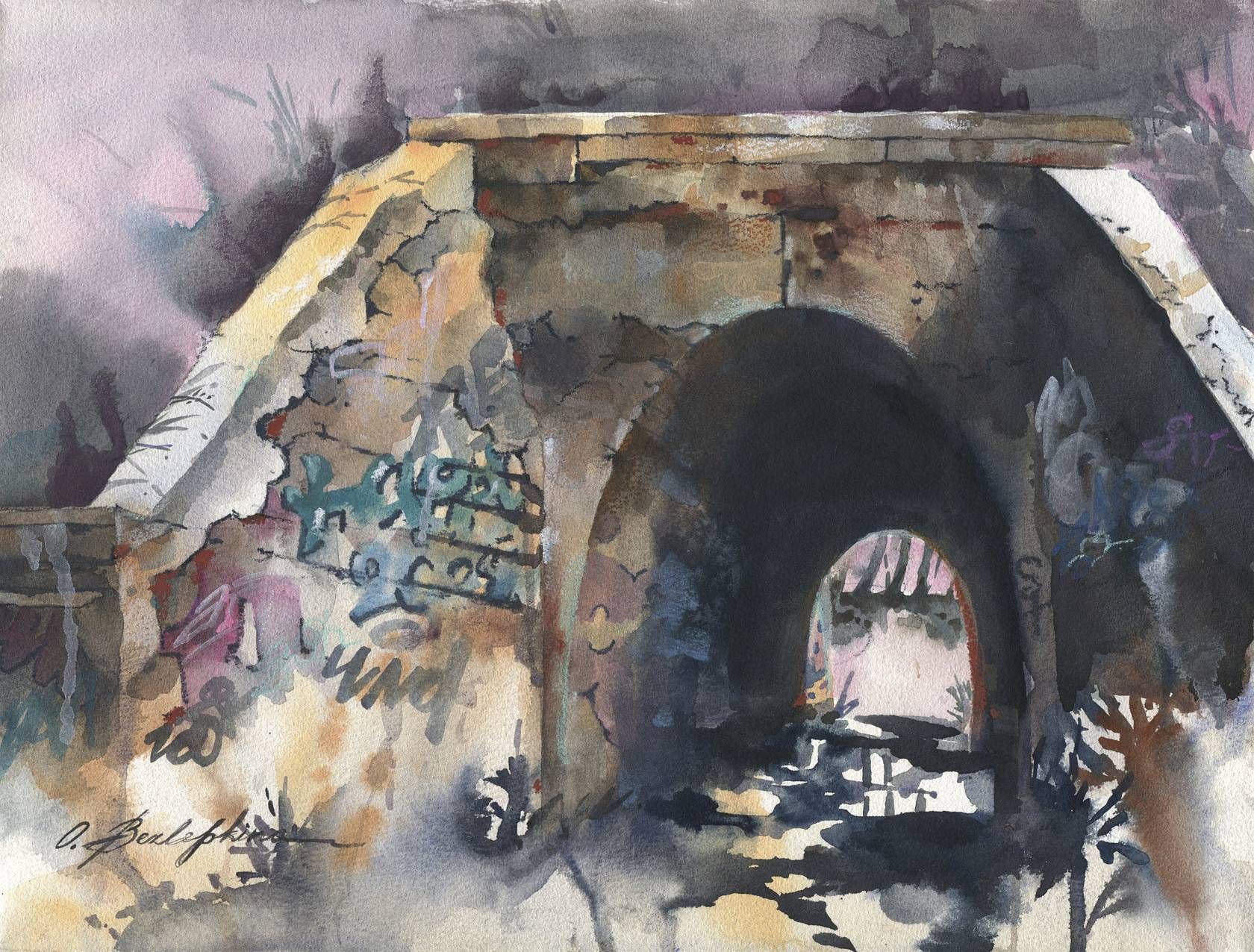 Ольга Безлепкина (Авторская графика - 
                  40 x 30 см) Тоннель. День