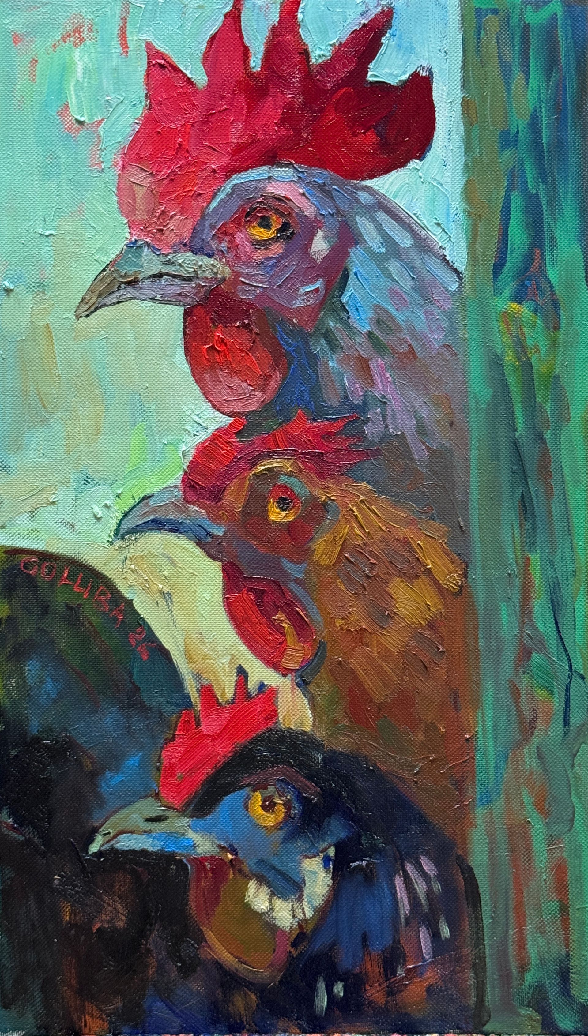 Анна Голубь (Картина, живопись - 
                  40 x 60 см) Петухи. Утро