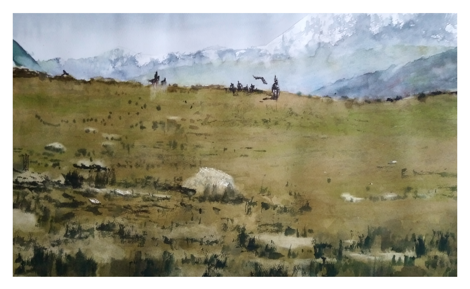 Александр Кормилицын (Авторская графика - 
                  50 x 30 см) Соколиная охота