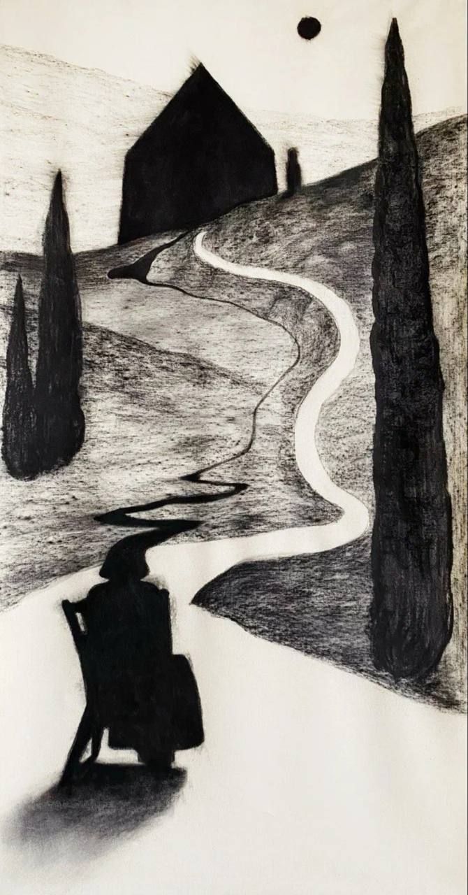 Катя Никитина (Авторская графика - 
                  60 x 120 см) Посидеть на дорожку