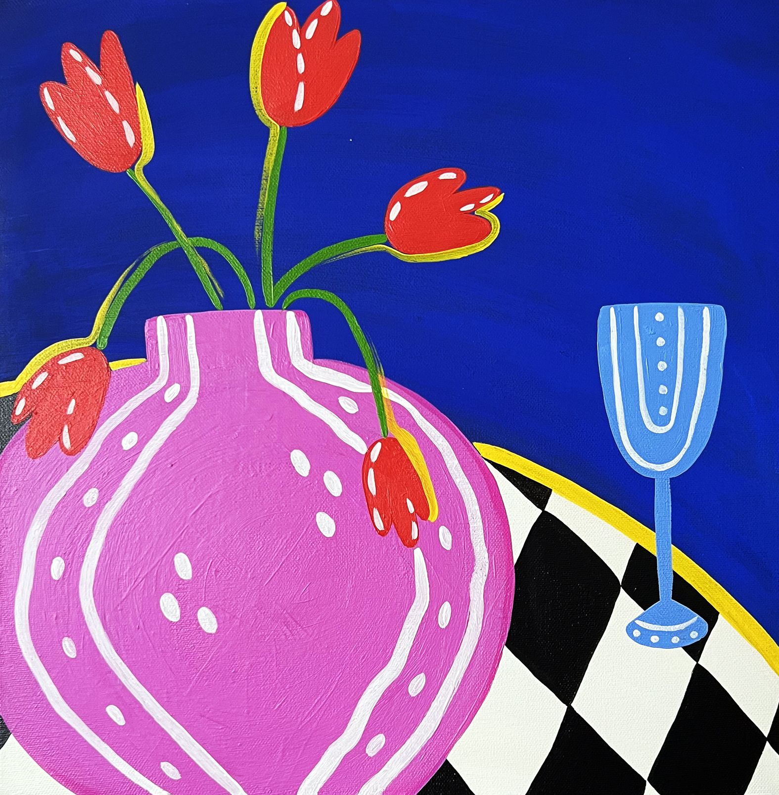 Ксения Хромцова (Картина, живопись - 
                  40 x 40 см) Красные тюльпаны