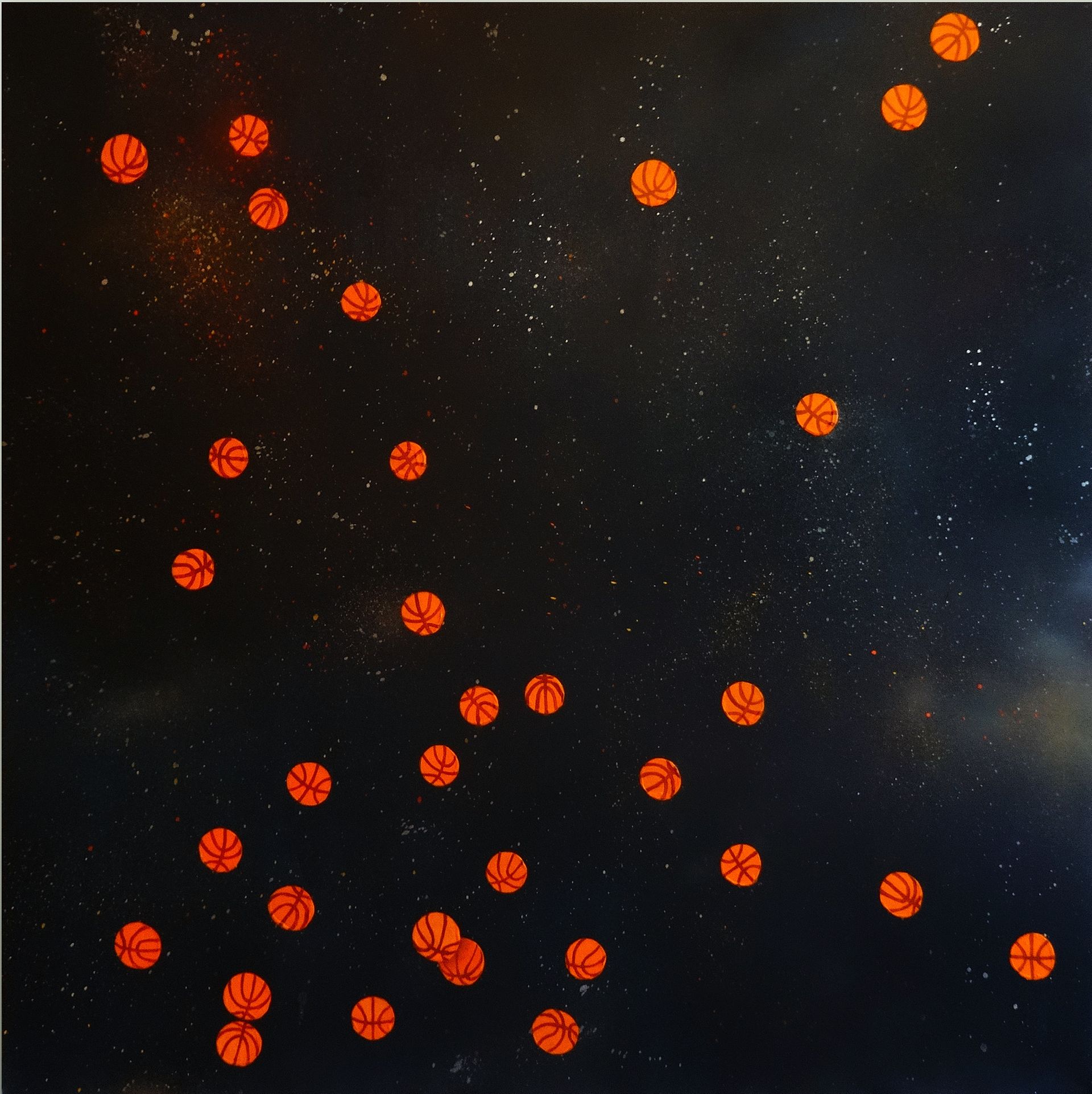 Евгений Куковеров (Картина, живопись - 
                  100 x 100 см) Basketballs in Outer Space