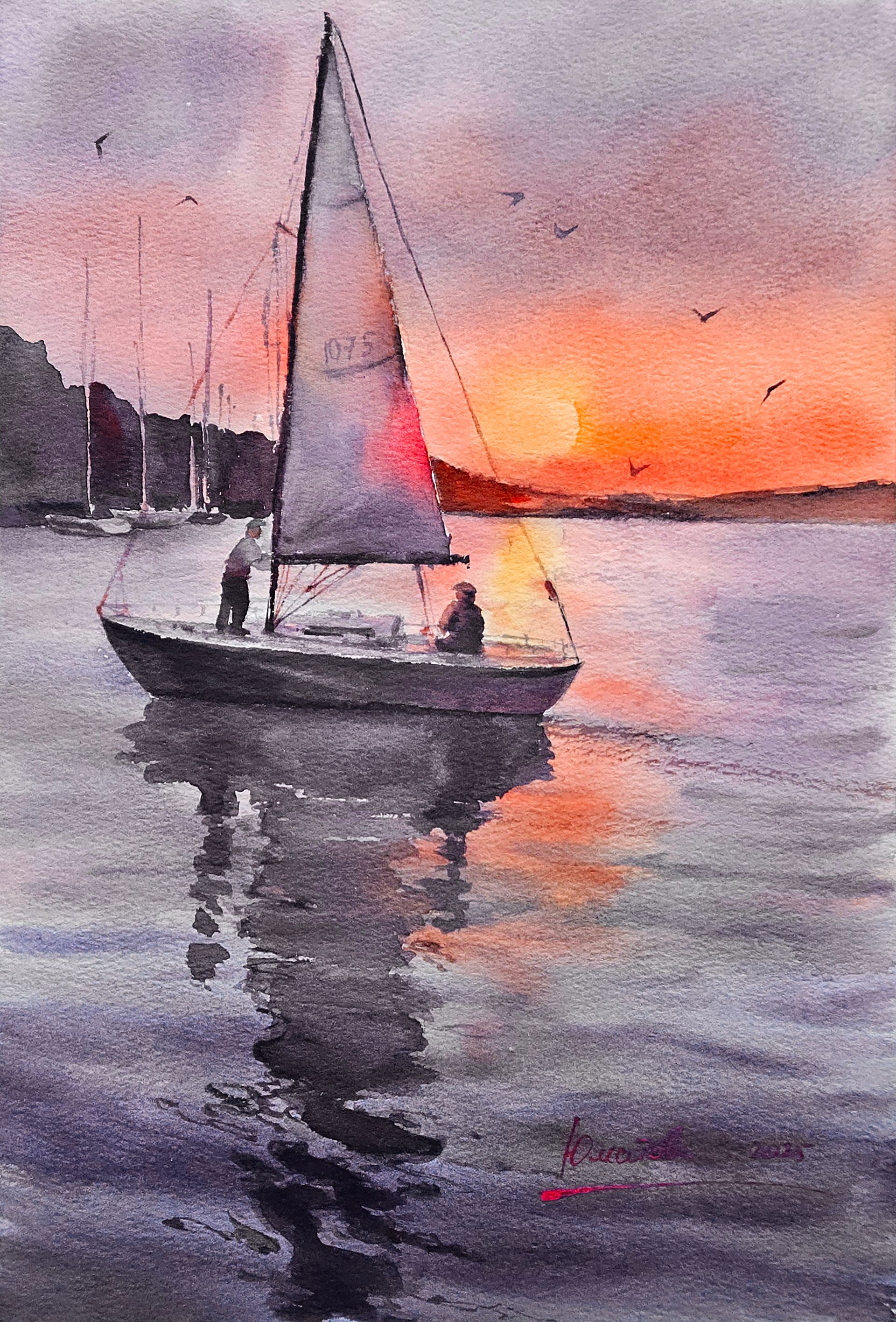 Светлана Юматова (Авторская графика - 
                  21 x 31 см) Вечерняя рыбалка