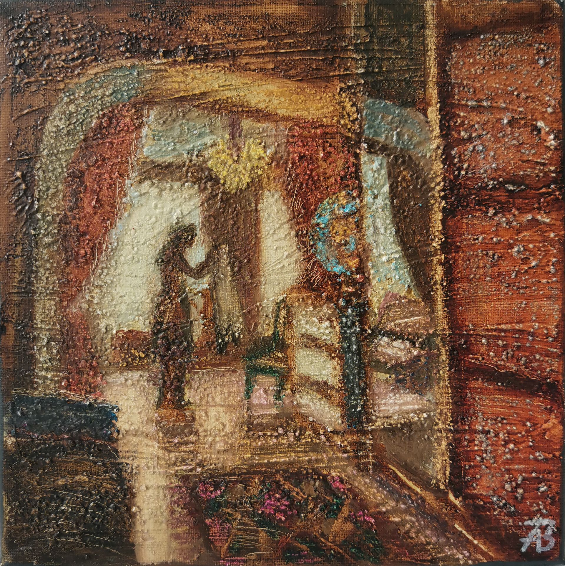 Зарина Абисалова (Картина, живопись - 
                  20 x 20 см) В гостях у мамы