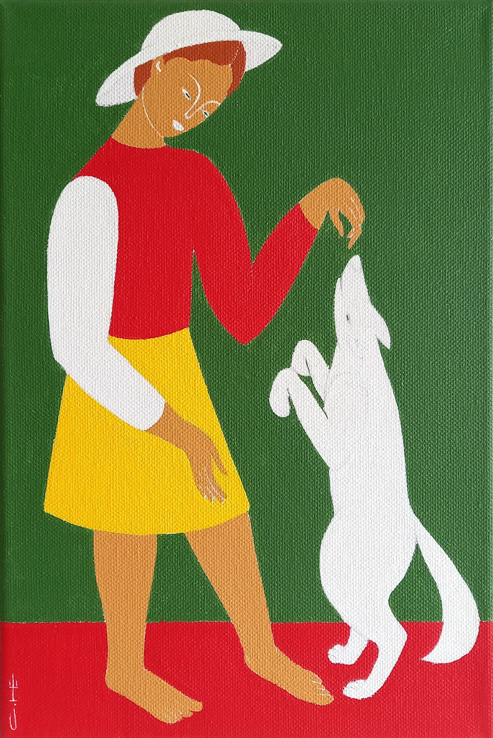 Саша Катинаускиене (Картина, живопись - 
                  20 x 30 см) С белой собакой