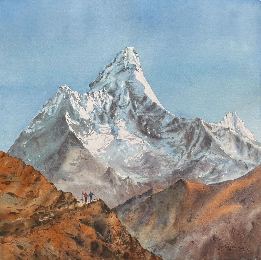 Юлия Дёмина (Авторская графика - 
                  60 x 60 см) Горы. Ама Даблам. "Перед нею вдыхаю радость"