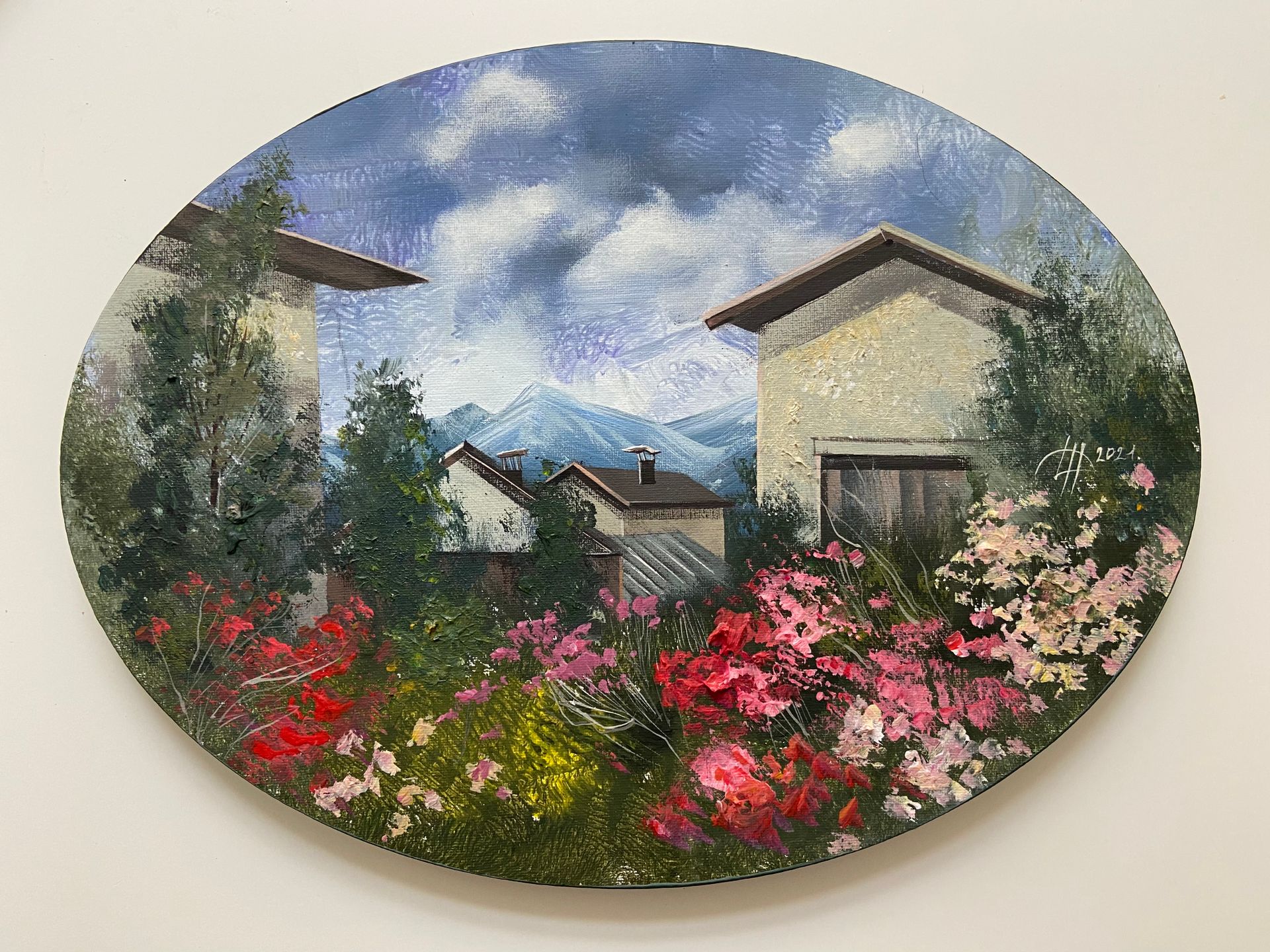 Динара Хёртнагль (Картина, живопись - 
                  40 x 30 см) Медальон с садовыми цветами