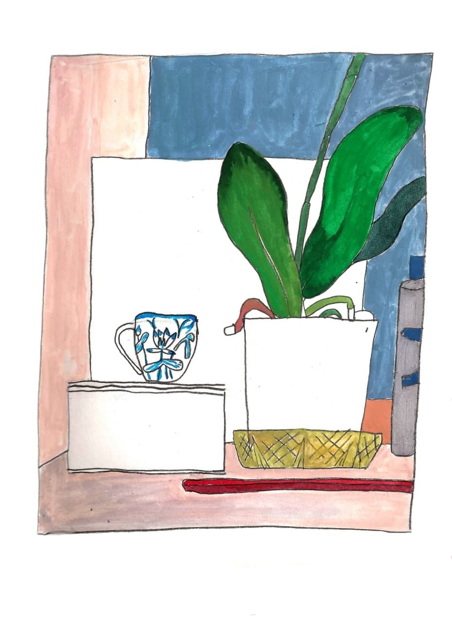 Александра Гаркуша (Авторская графика - 
                  21 x 29.7 см) Натюрморт с орхидеей и чашкой с кувшинкой 