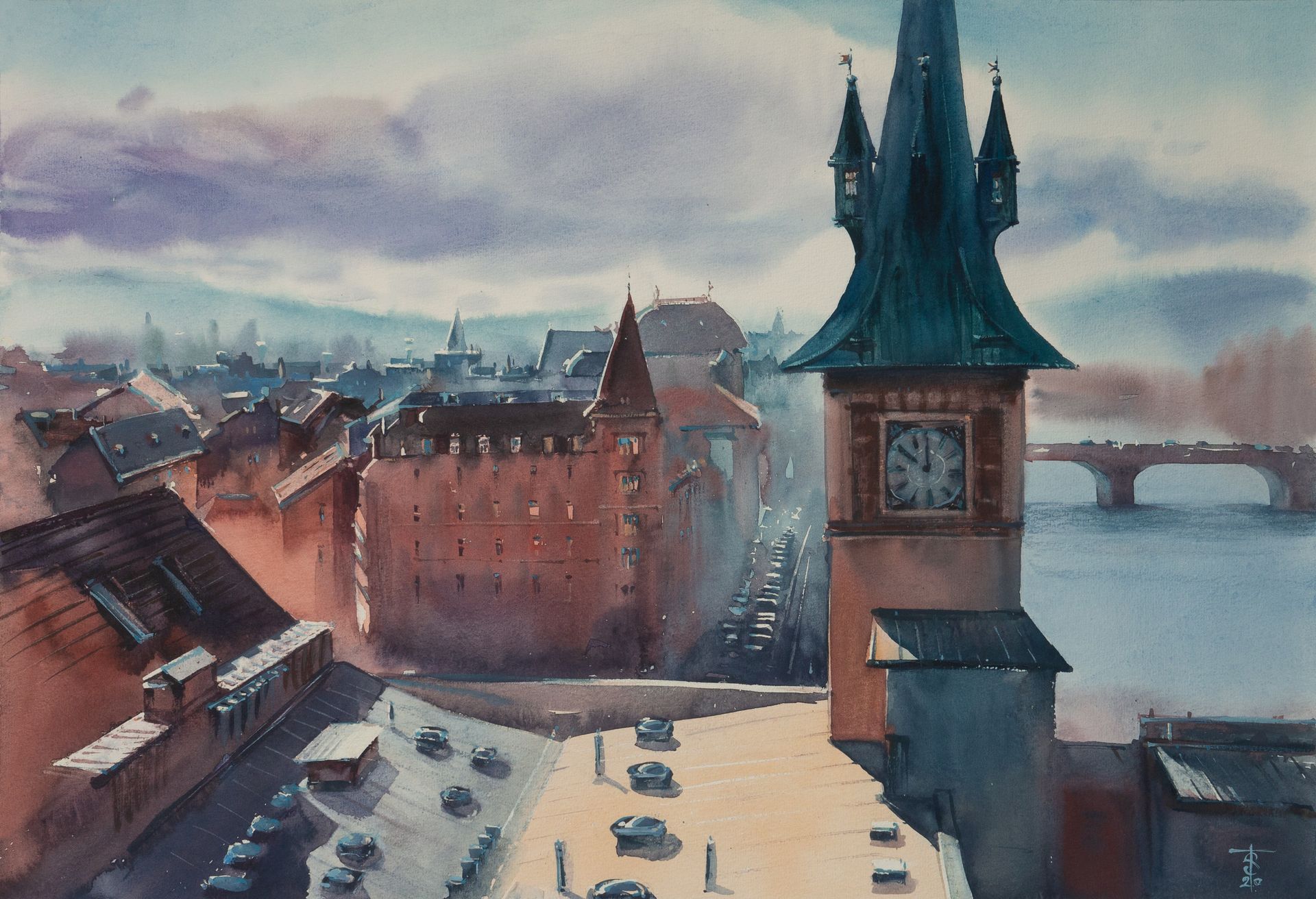 Виктория Севастьянова (Авторская графика - 
                  56 x 38 см) Пражские крыши