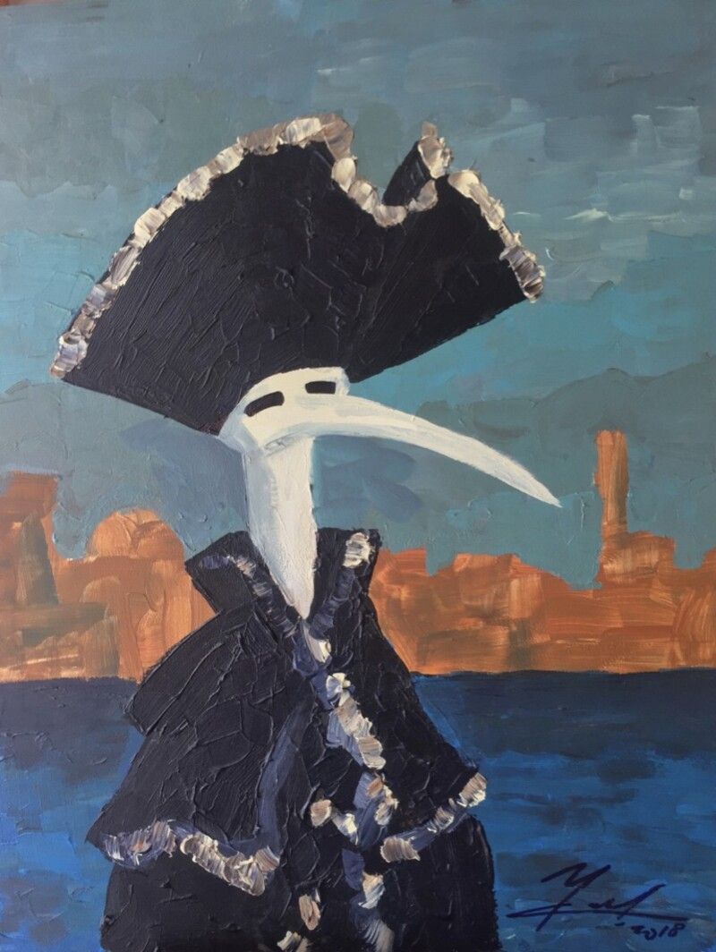 Святослав Игоревич Ушаков (Картина, живопись - 
                  40 x 45 см) Портрет графа Алонза Бианкато на карнавале в Венеции 1796