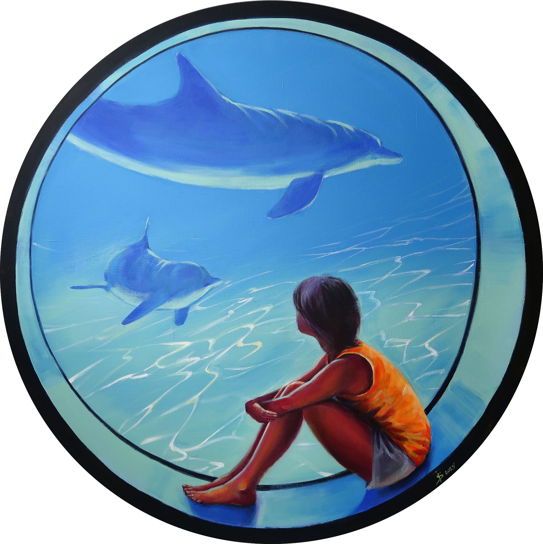 Светлана Искоских (Картина, живопись - 
                  100 x 100 см) Девушка и дельфины
