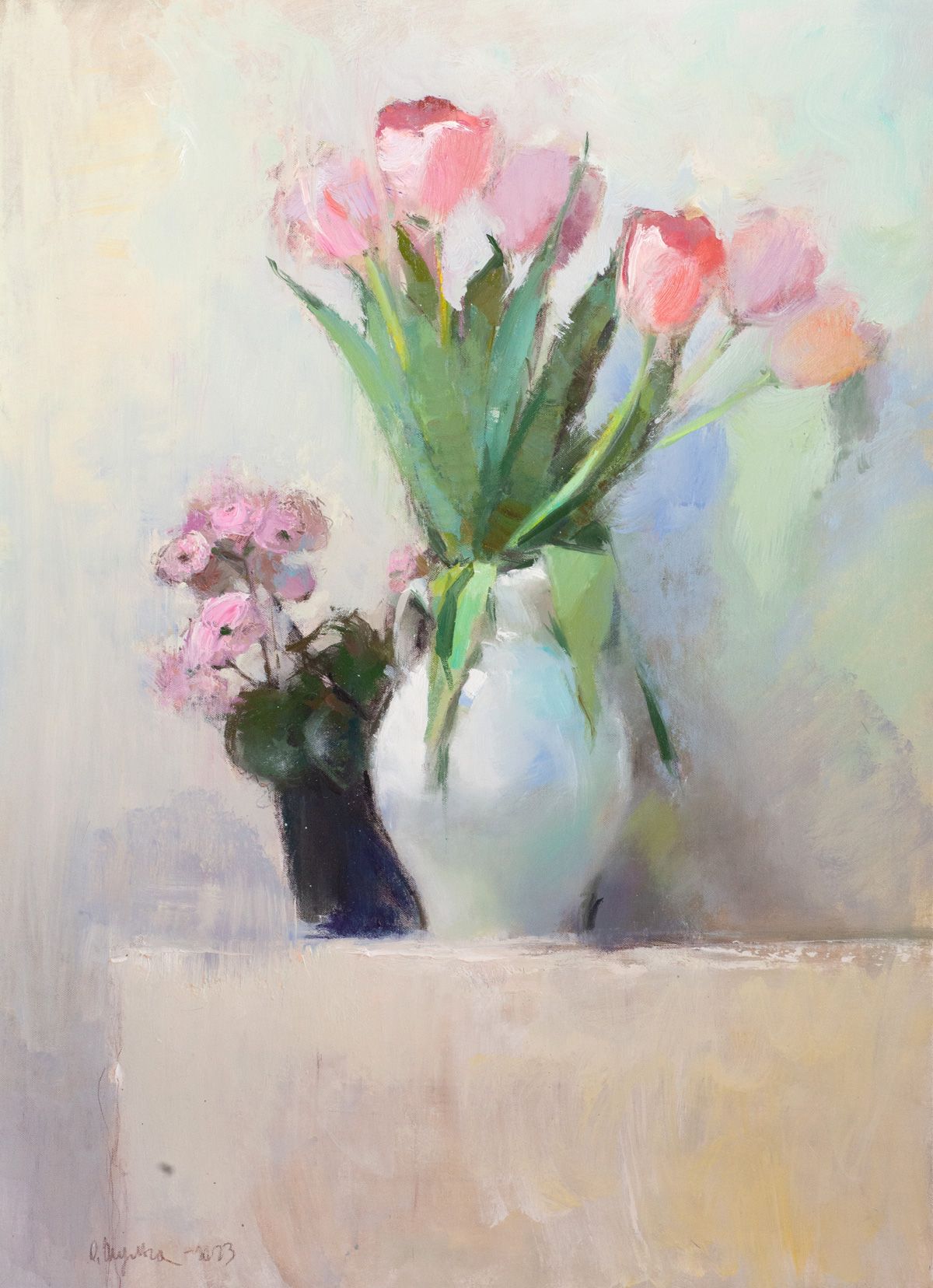 Oксана Шульга (Картина, живопись - 
                  55 x 75 см) Цветы на белом фоне