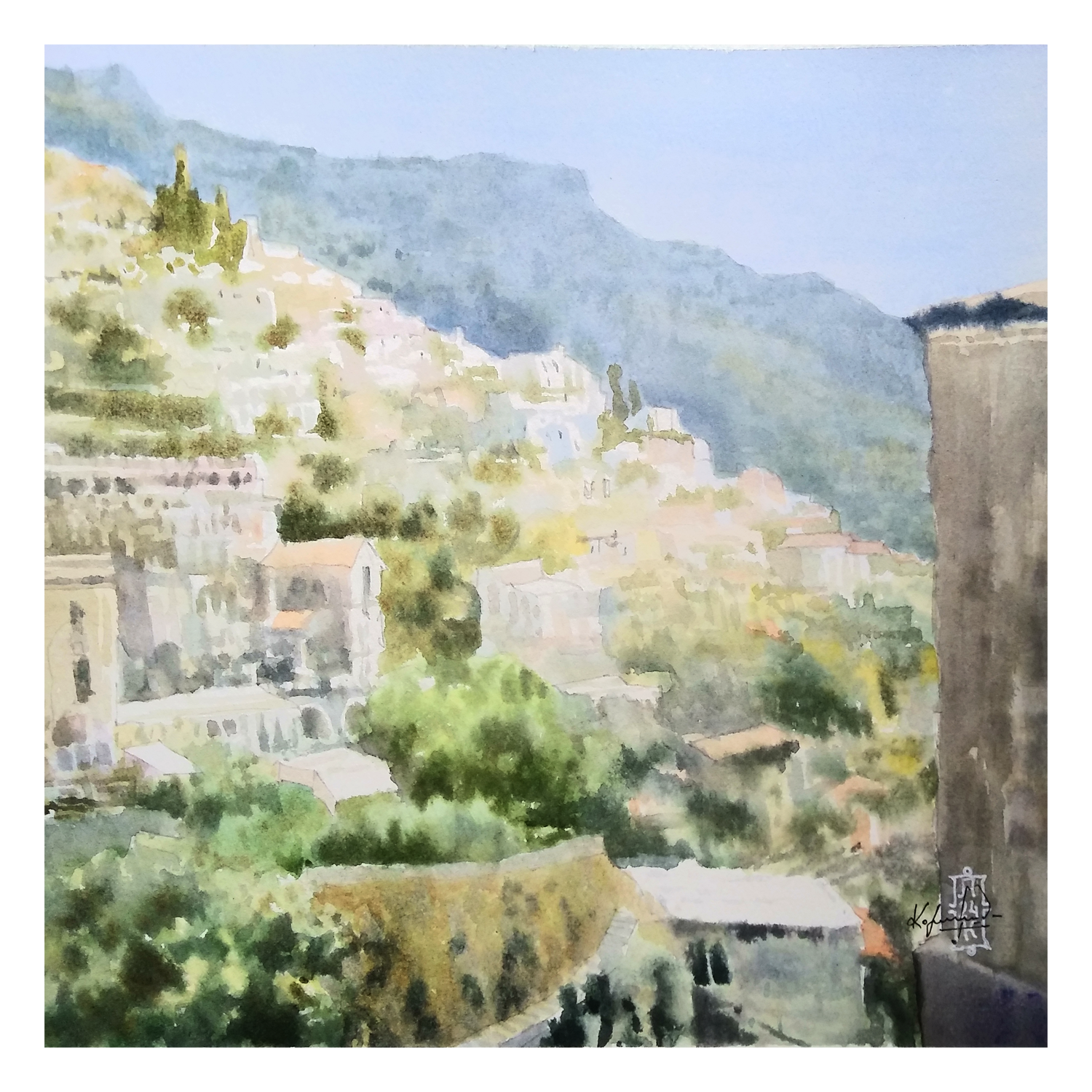 Александр Кормилицын (Авторская графика - 
                  27 x 27 см) Склоны Позитано