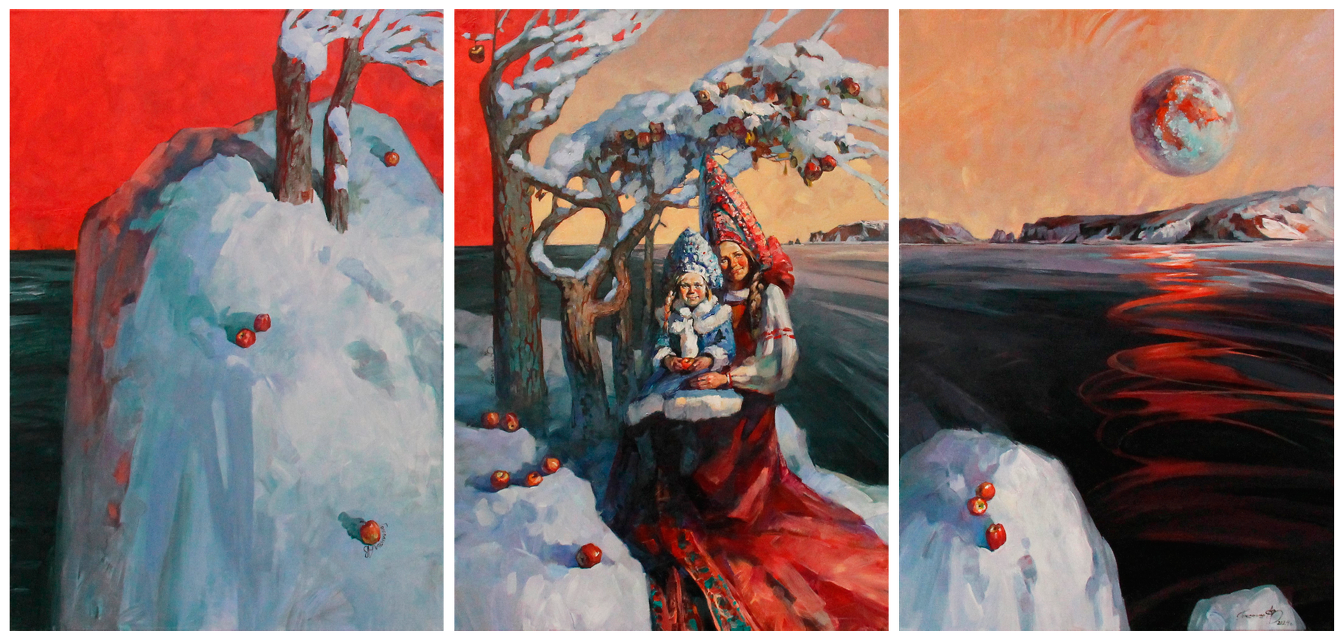 Анна Голованова (Картина, живопись - 
                  210 x 100 см) Яблоки на снегу