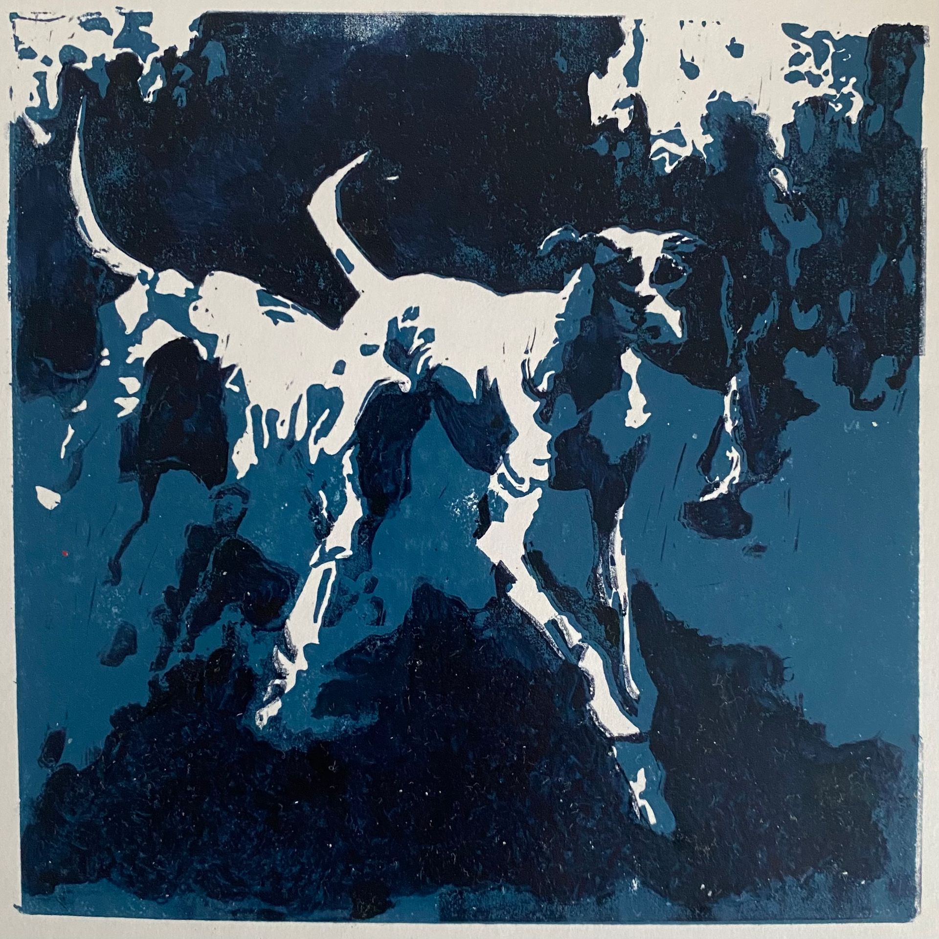 Лена Троянская (Графика печатная - 
                  30 x 30 см) Бегущие собаки (индиго)