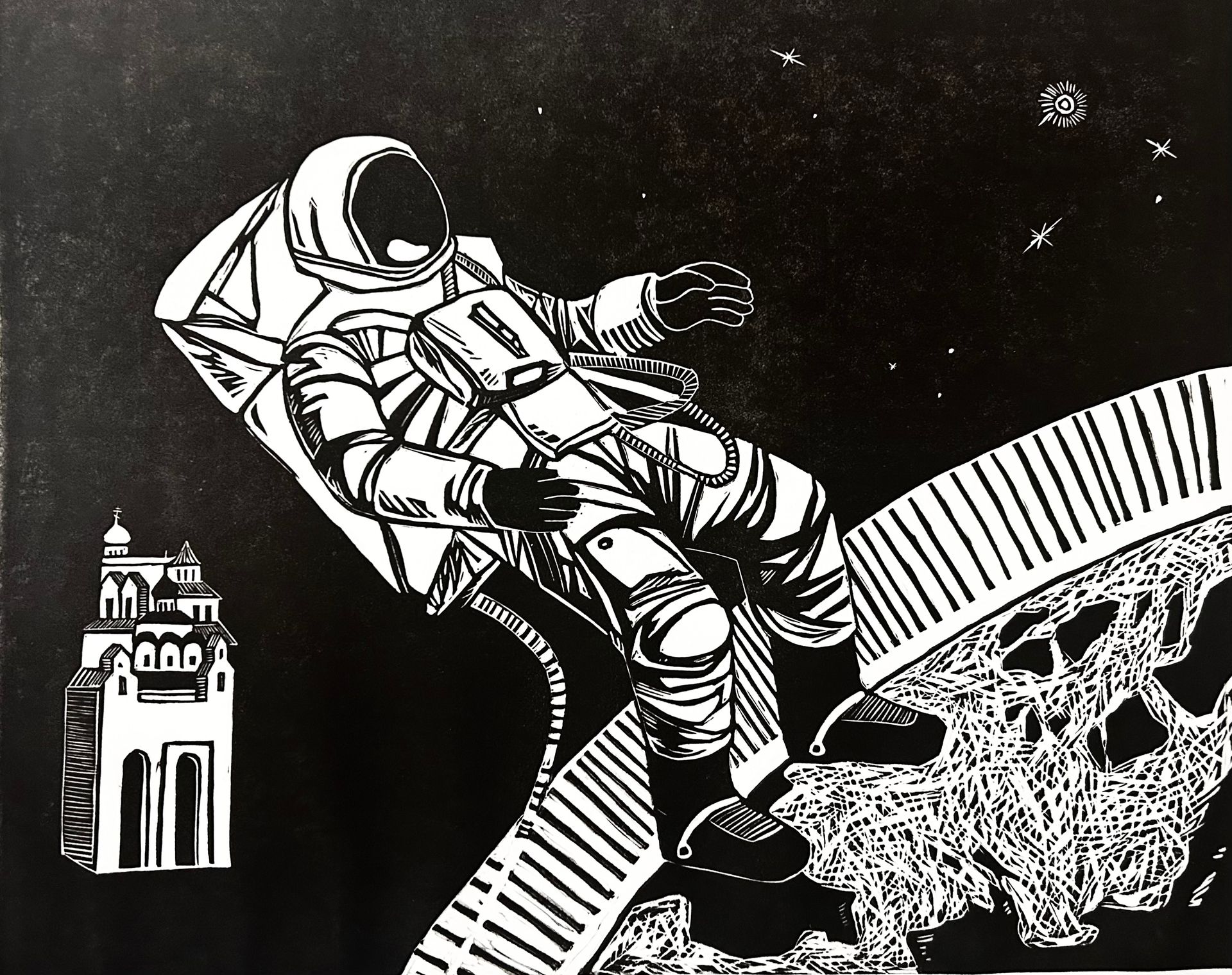 Александра Бурмистрова (Графика печатная - 
                  35 x 25 см) В космосе