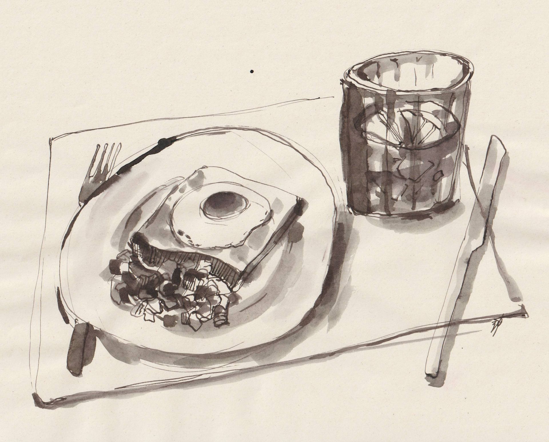 Виктория Зарецкая (embrassé par la muse) (Авторская графика - 
                  25 x 20 см) Поменьше еды, побольше напитка