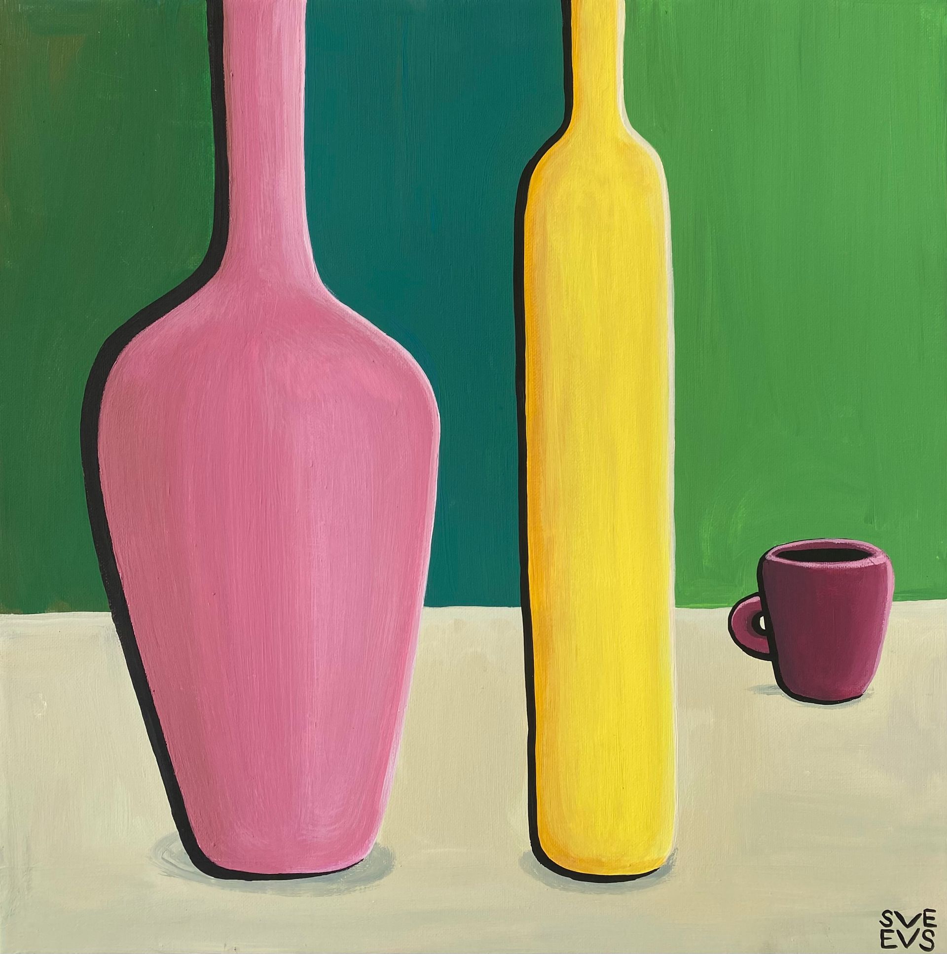 Светлана Евсеева (Картина, живопись - 
                  40 x 40 см) Интерьерный натюрморт с вазой, бутылкой и чашкой