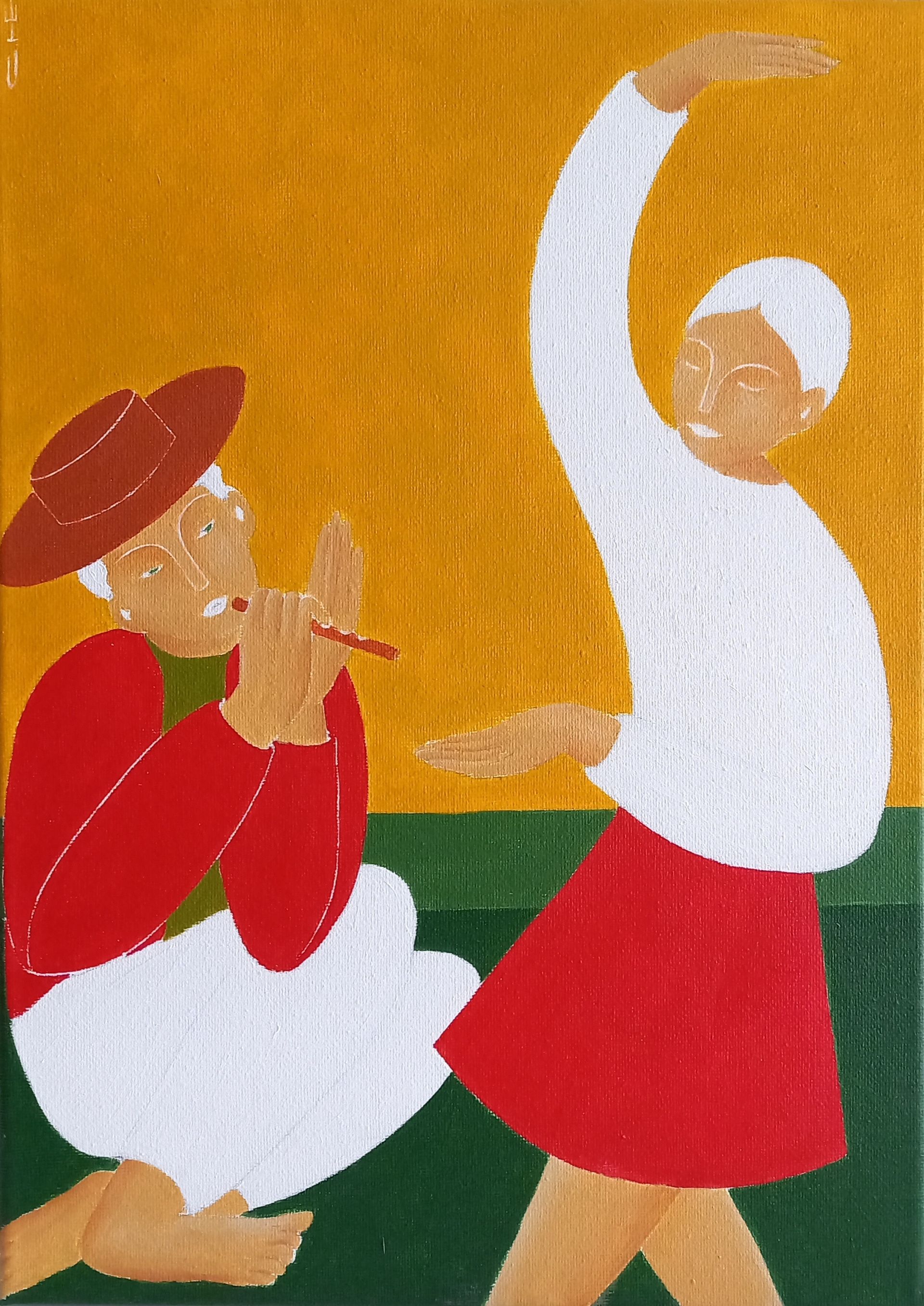 Саша Катинаускиене (Картина, живопись - 
                  25 x 35 см) Пастух играет, девушка танцует