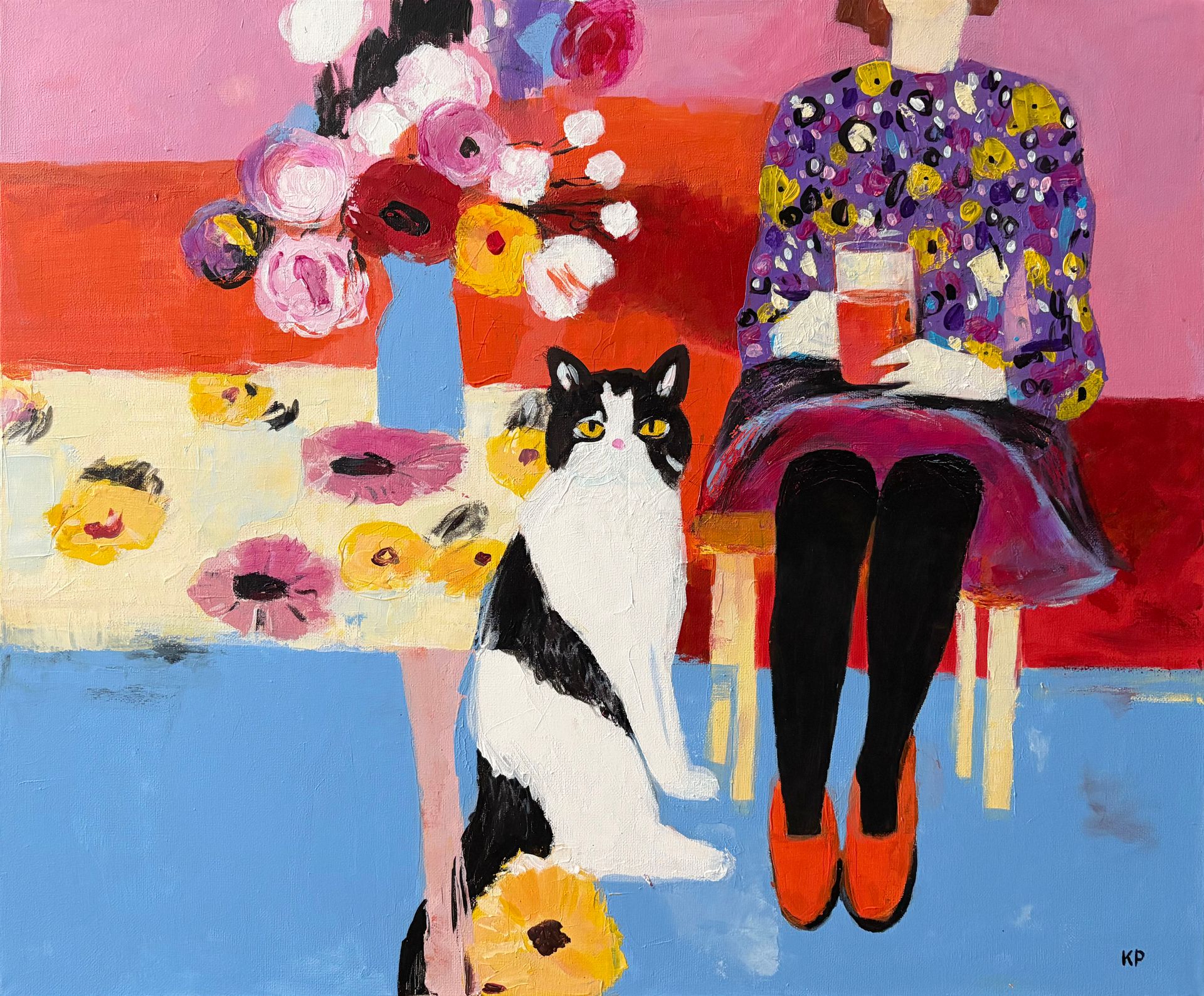 Катерина Пахомова (Картина, живопись - 
                  60 x 50 см) Кот в цветах