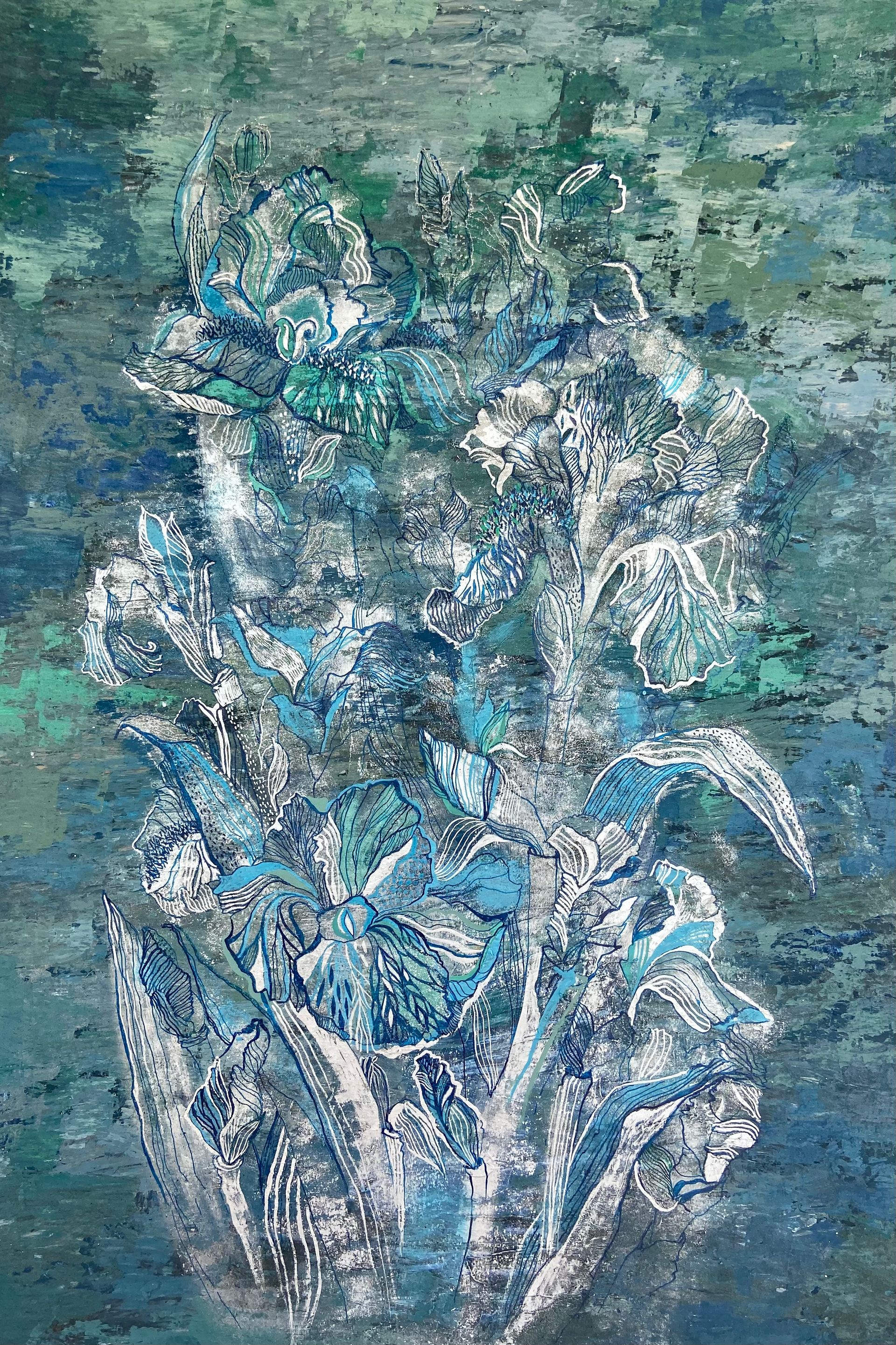 Ульяна Затона (Авторская графика - 
                  70 x 100 см) Ирисы