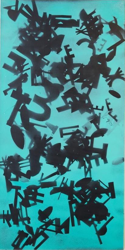 Кирилл Лебедев (Кто) (Картина, живопись - 
                  50 x 100 см) Осыпавшиеся буквы 1