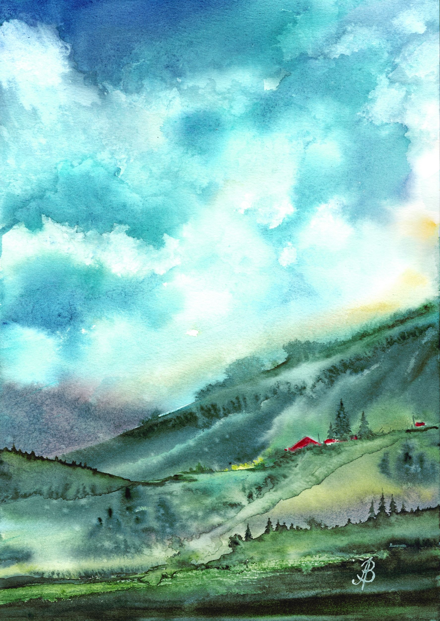 Алла Валежина (Авторская графика - 
                  30 x 42 см) Утро в горах