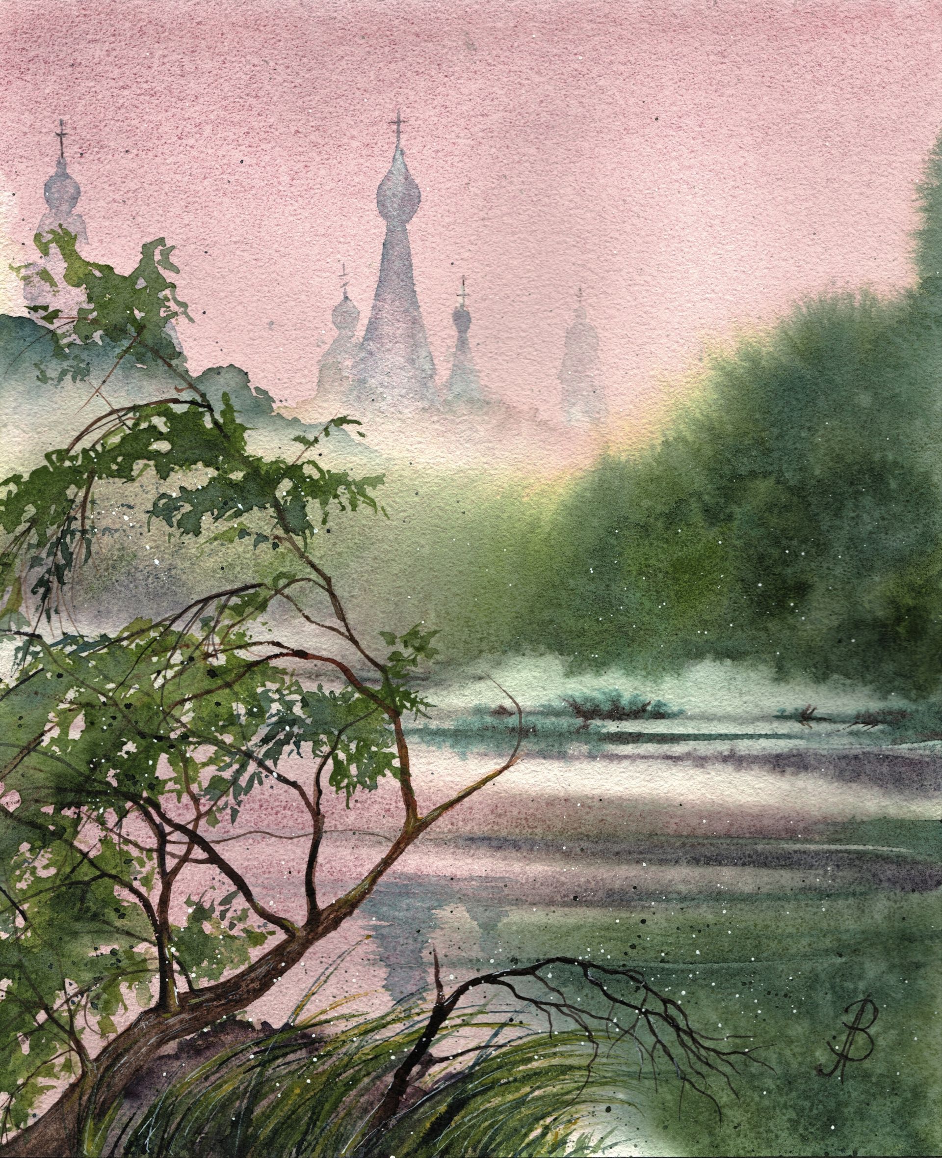 Алла Валежина (Авторская графика - 
                  30 x 39 см) Ты меня на рассвете разбудишь