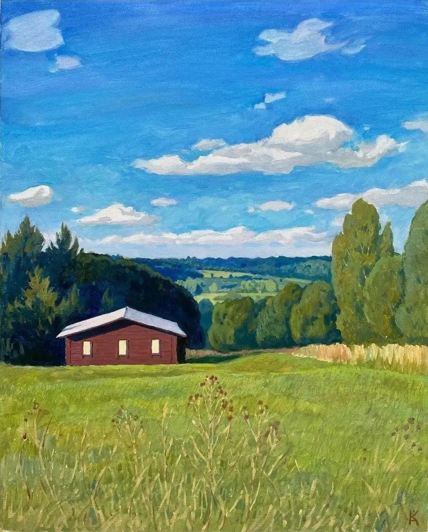 Алексей Кротов (Авторская графика - 
                  34 x 42 см) Вид со склона. Стрёково