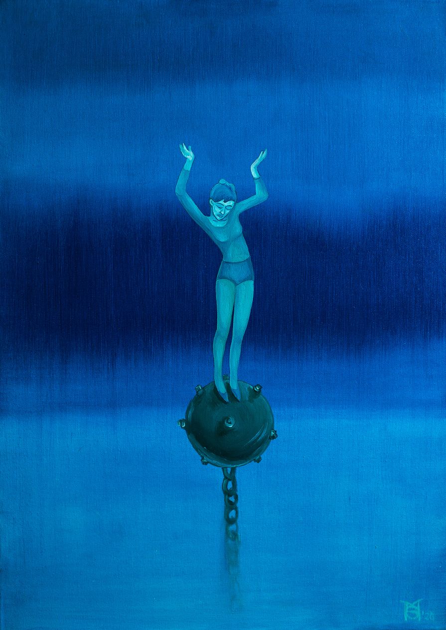 Мария Субботина (Картина, живопись - 
                  50 x 70 см) Девочка на подводной мине