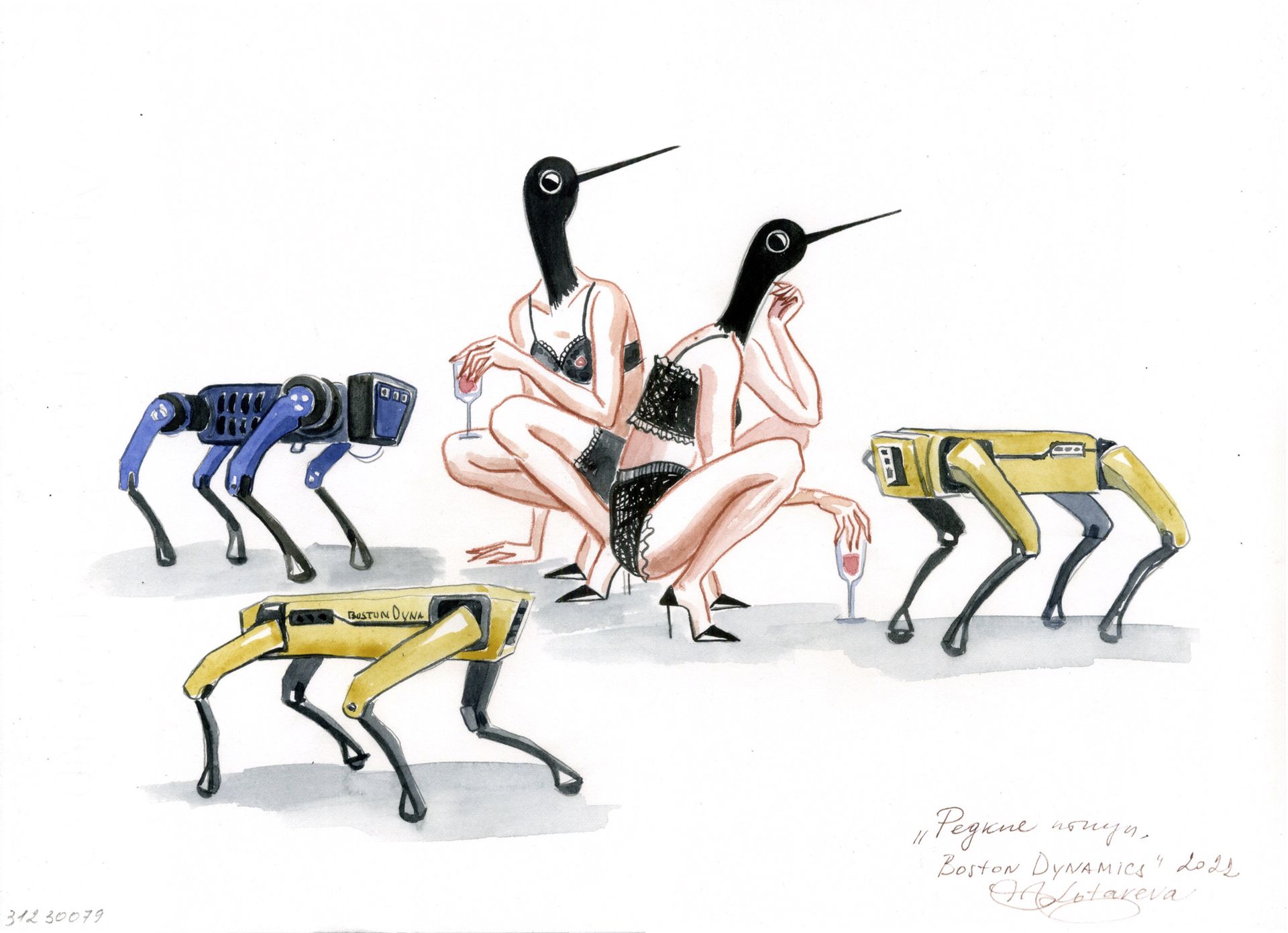 Наталья Лотарева (Авторская графика - 
                  34.5 x 25 см) Редкие птицы. Boston Dynamics