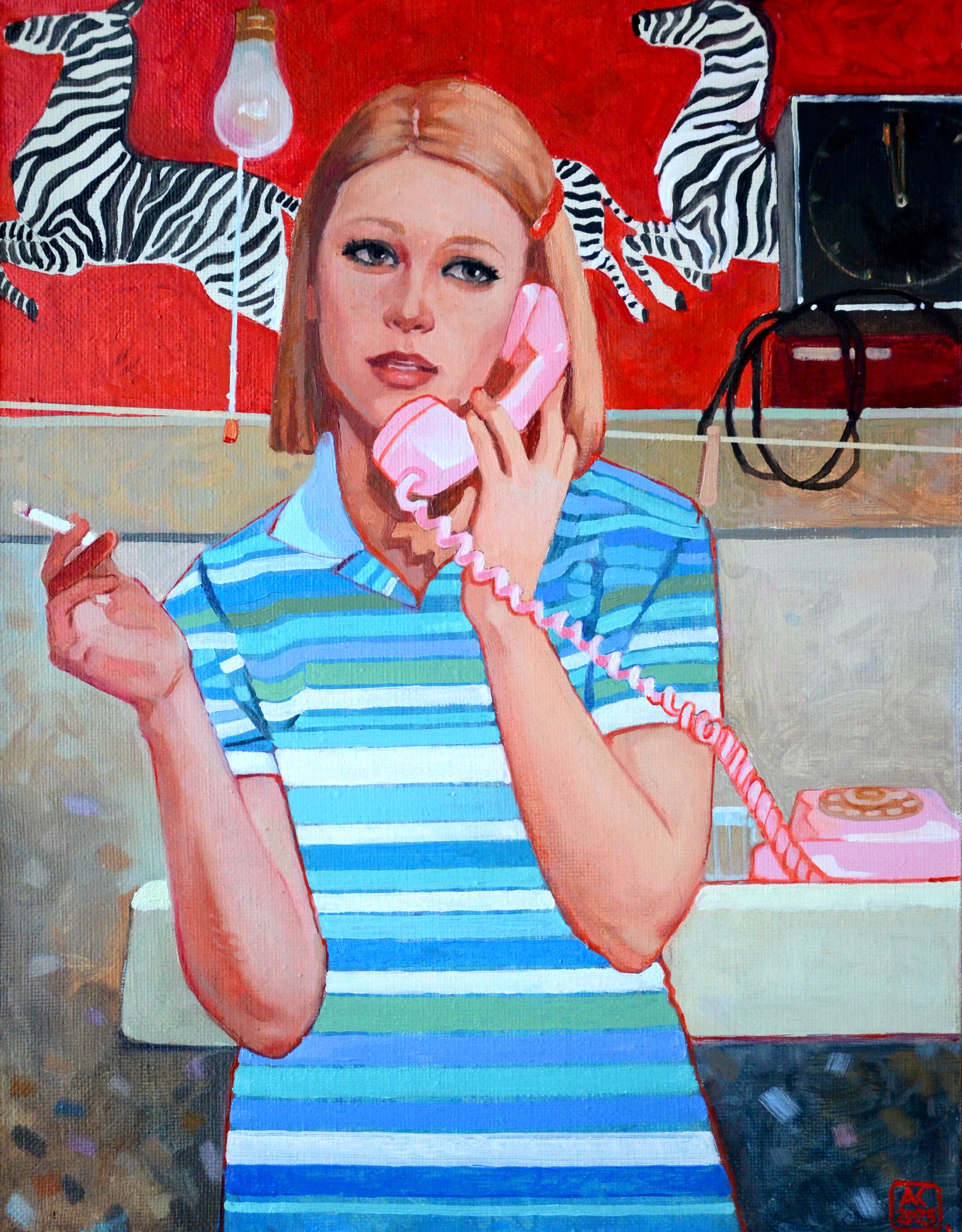 Александра Сергеева (Картина, живопись - 
                  35 x 45 см) Марго и телефонный разговор