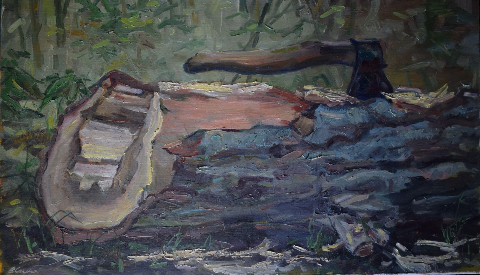 Елена Санина (Картина, живопись - 
                  67.5 x 39.5 см) Старое дерево