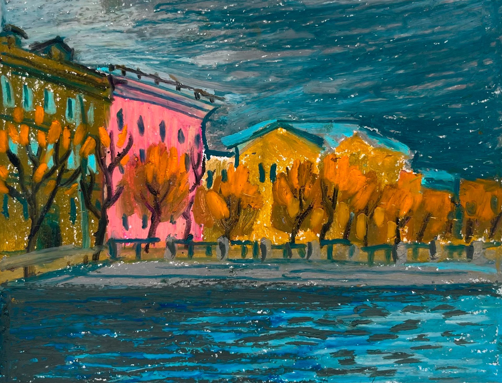 Мария Спроге (Авторская графика - 
                  19 x 14.5 см) Осенняя Фонтанка