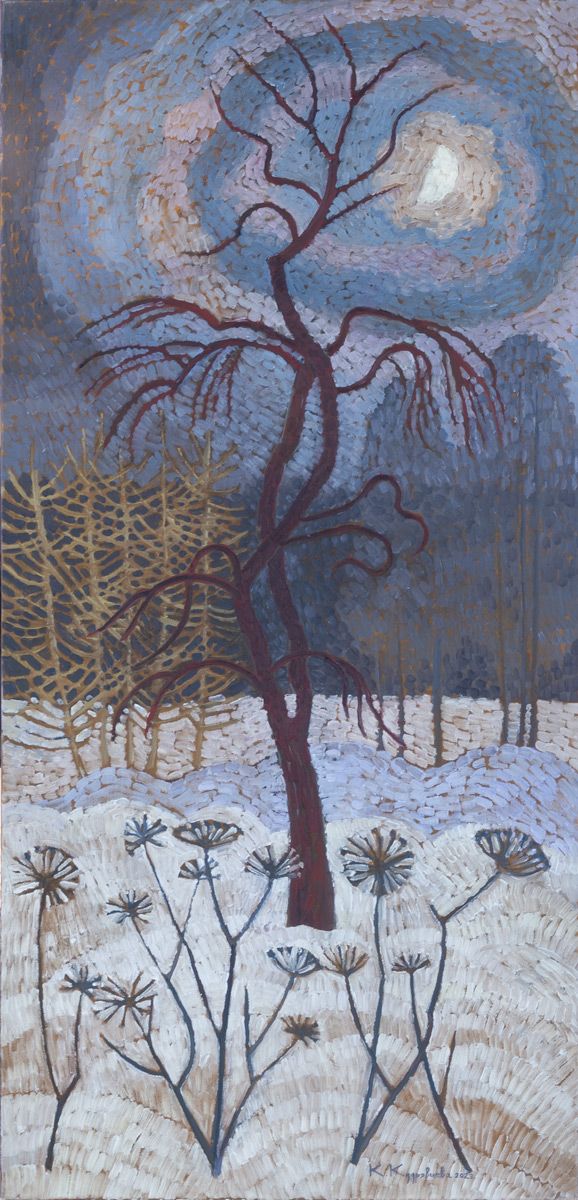 Екатерина Кудрявцева (Картина, живопись - 
                  65 x 135 см) Старая яблоня и зонтики сныти