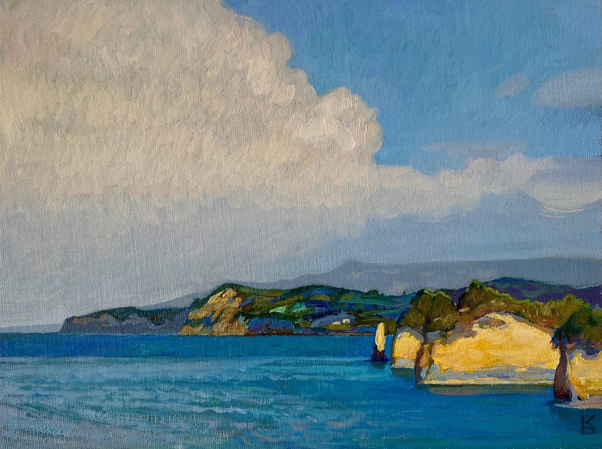 Алексей Кротов (Авторская графика - 
                  30.5 x 23 см) Вид на скалы на острове Корфу