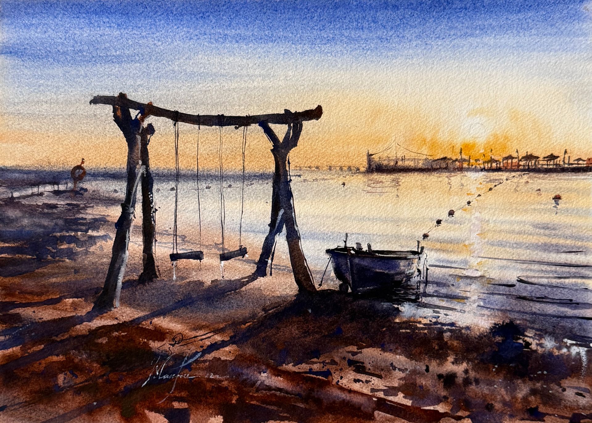 Жанна Губина (Авторская графика - 
                  36 x 28 см) Закат на Красном море