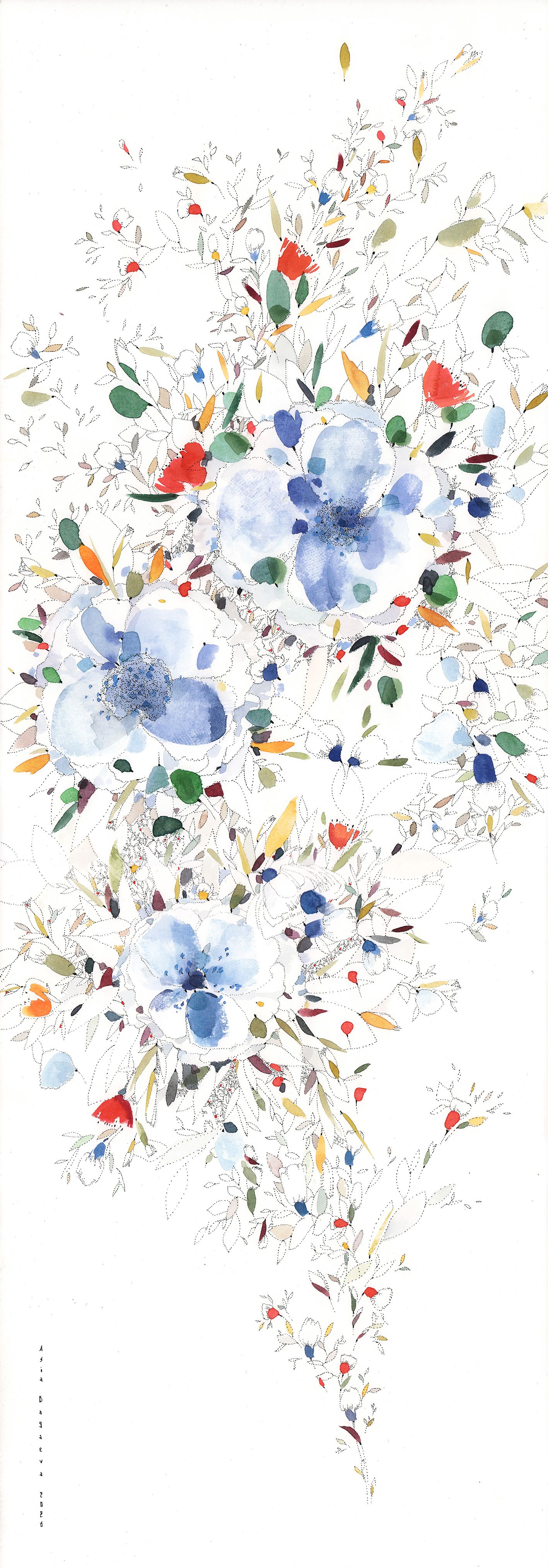 Ася Багаева (Авторская графика - 
                  35 x 100 см) Летний сад 1