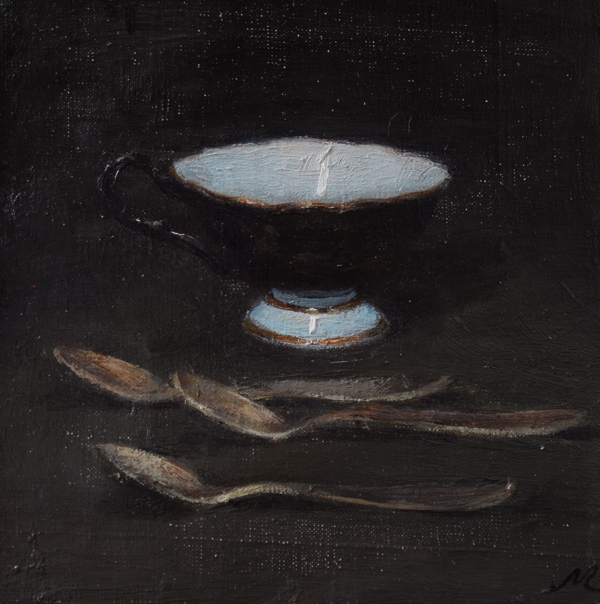 Ольга Менжилий (Картина, живопись - 
                  25 x 25 см) Натюрморт с черной чашечкой