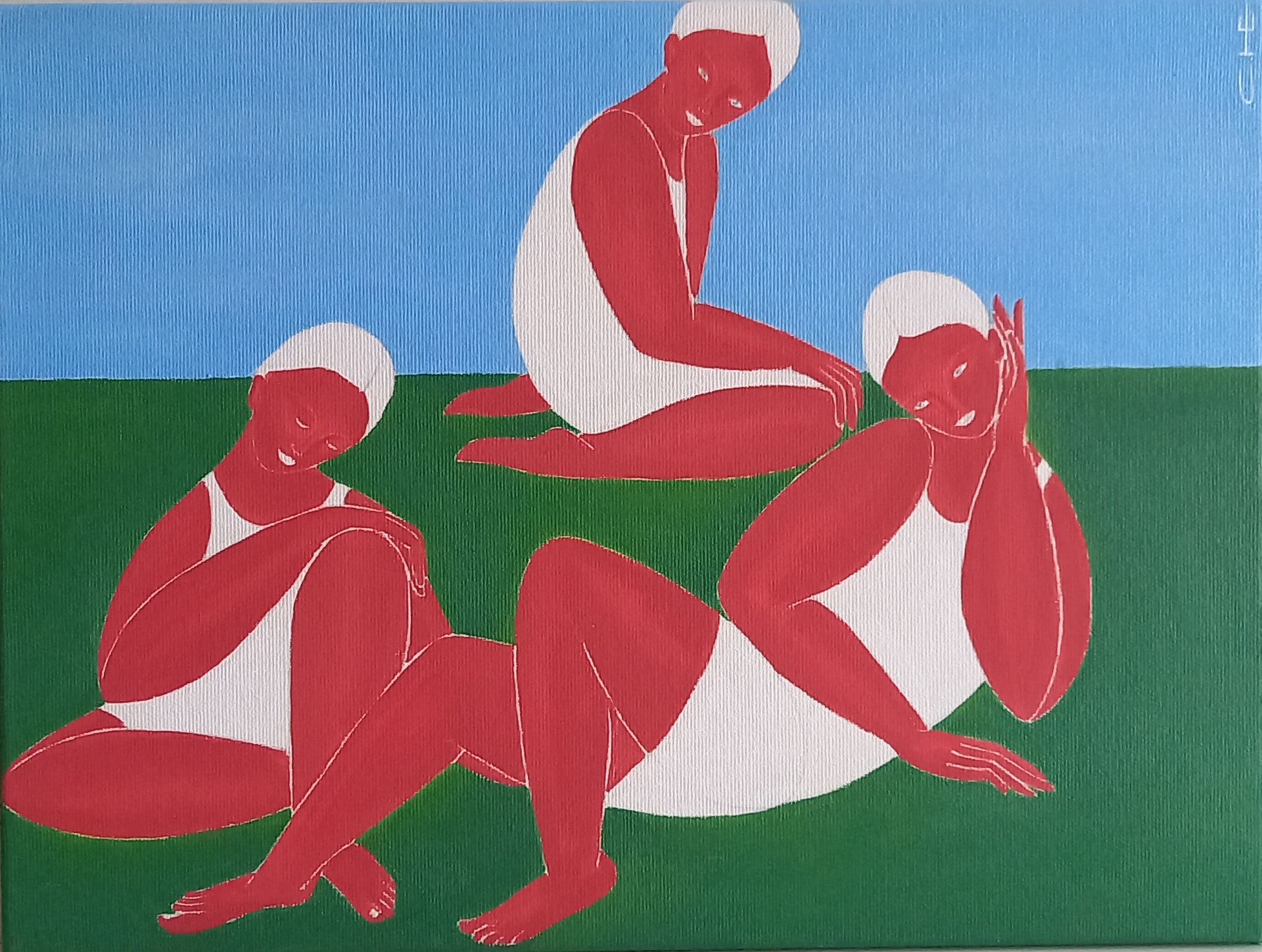 Саша Катинаускиене (Картина, живопись - 
                  40 x 30 см) Три девушки на лужайке