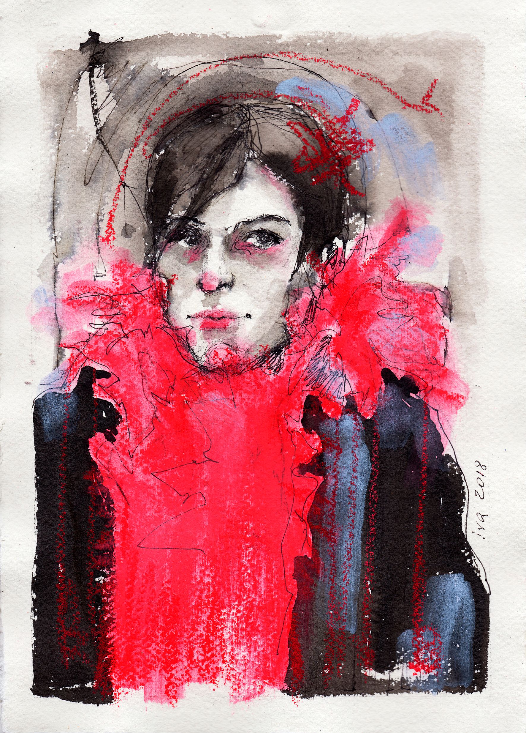 Татьяна Ивченкова (Авторская графика - 
                  21 x 30 см) Красное боа (Boa rouge)