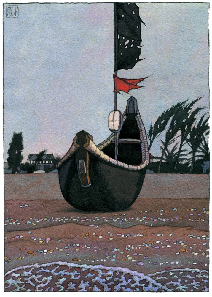 Петр Захаров (Авторская графика - 
                  19 x 27 см) Вьетнамская рыбацкая лодка
