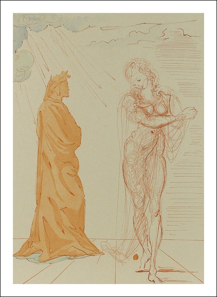 Сальвадор Дали (Графика печатная - 
                  26 x 33 см) Данте и дева. Ад, Песнь 2