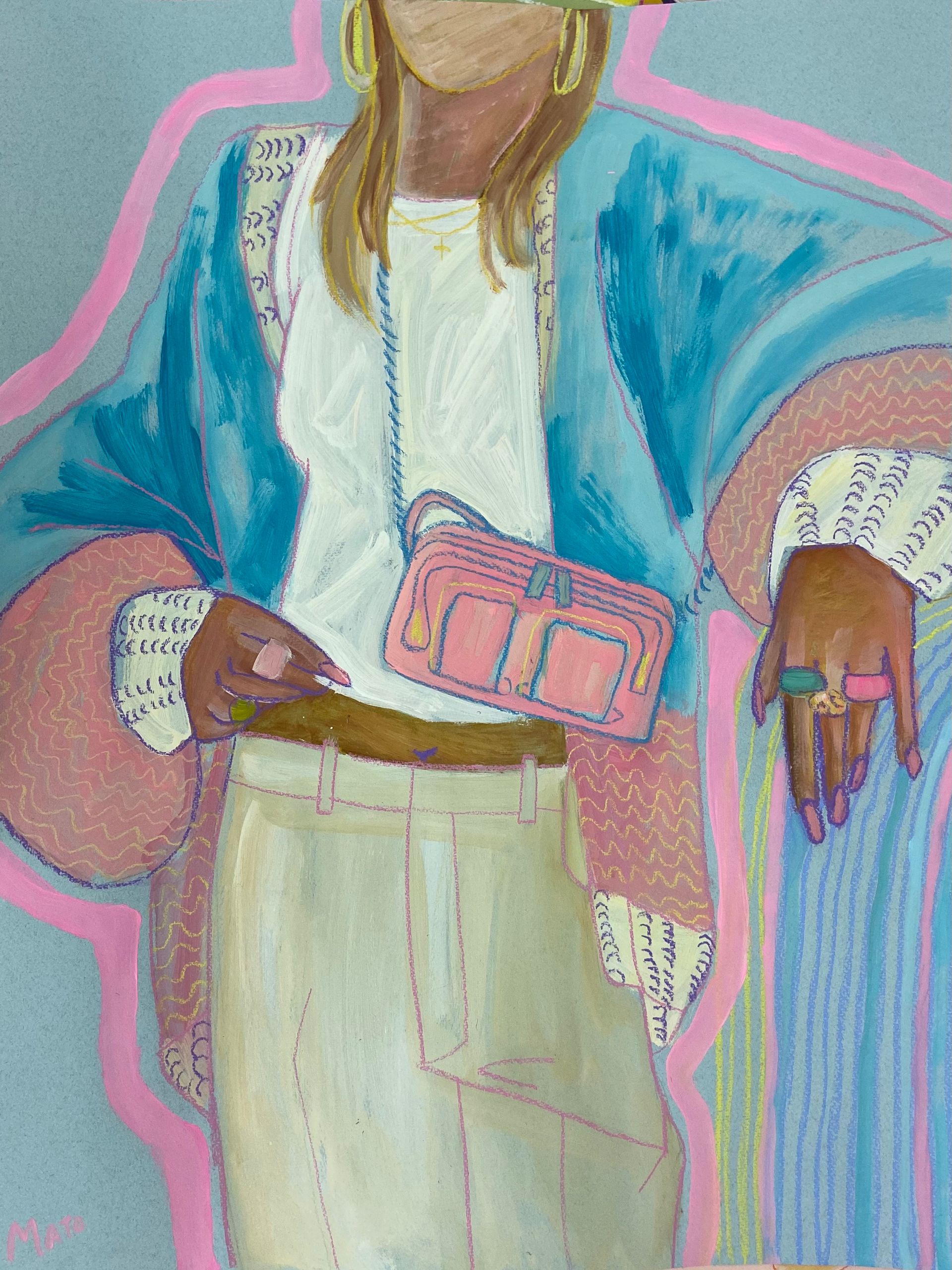 Александра Мато (Авторская графика - 
                  50 x 65 см) Девушка в голубом свитере