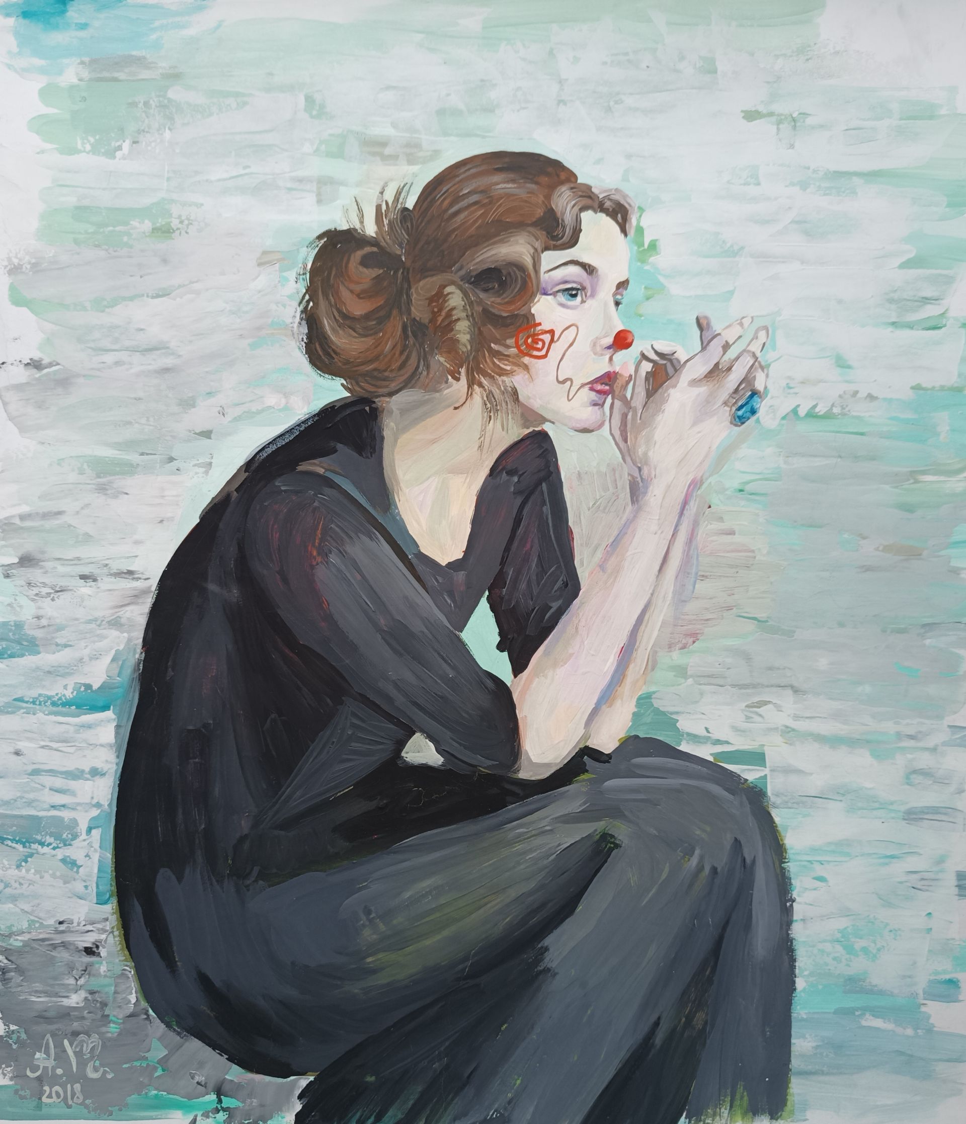 Анастасия Акулова (Авторская графика - 
                  40 x 45 см) Мыслями где-то там