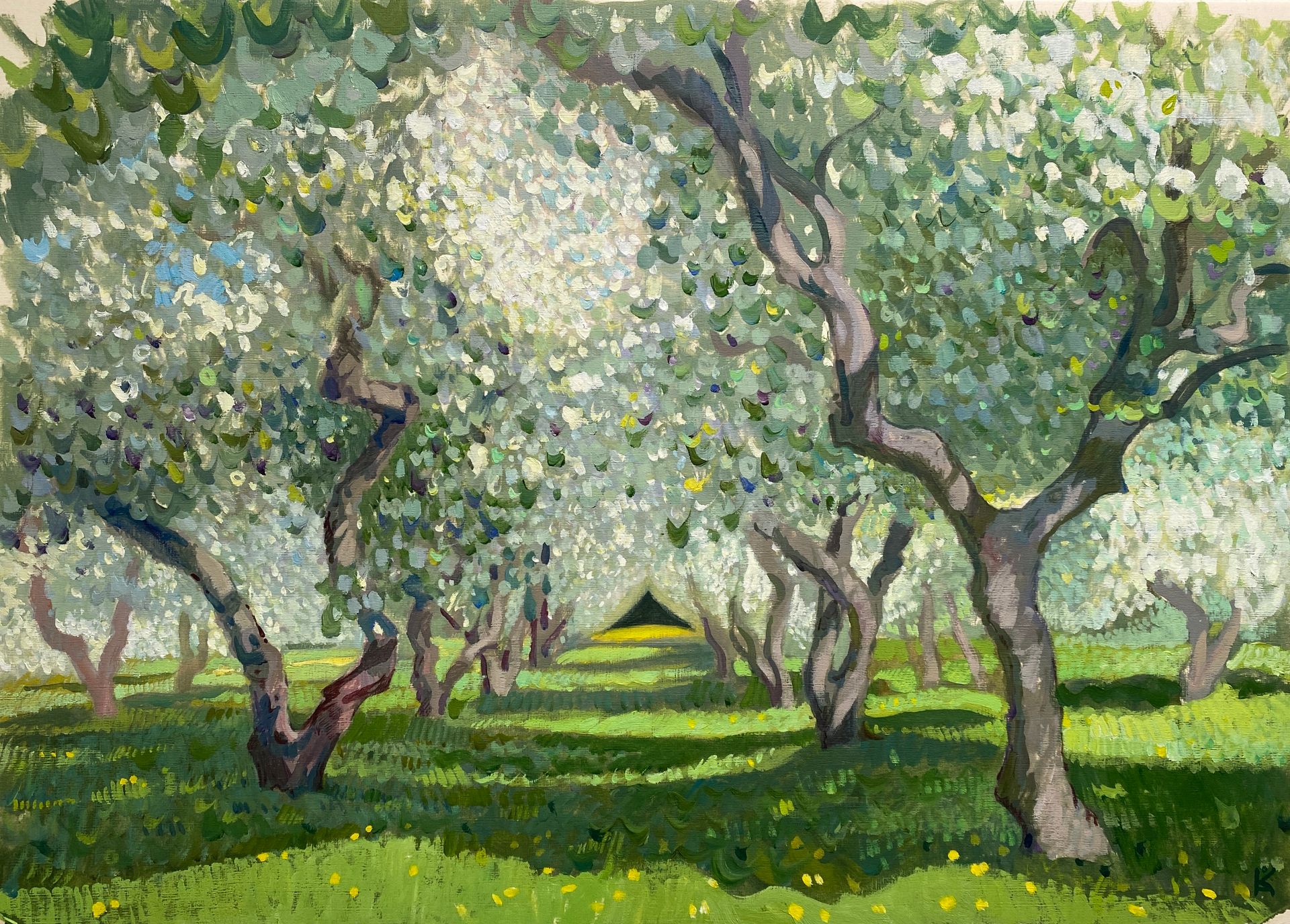 Алексей Кротов (Авторская графика - 
                  42 x 30 см) Цветущий яблоневый сад. Коломенское