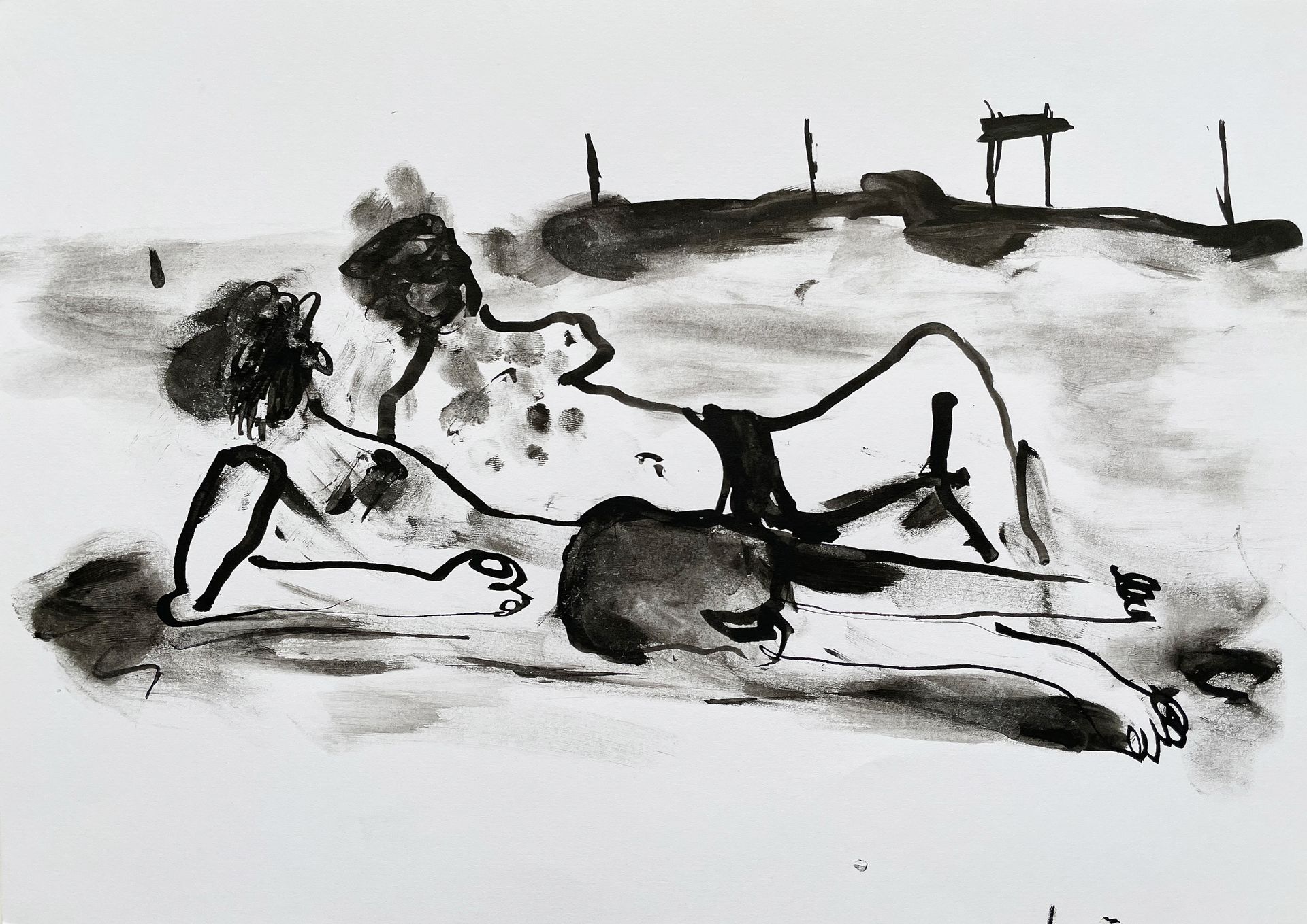 Катерина Садовски (Авторская графика - 
                  29.7 x 21 см) Мужчины на пляже