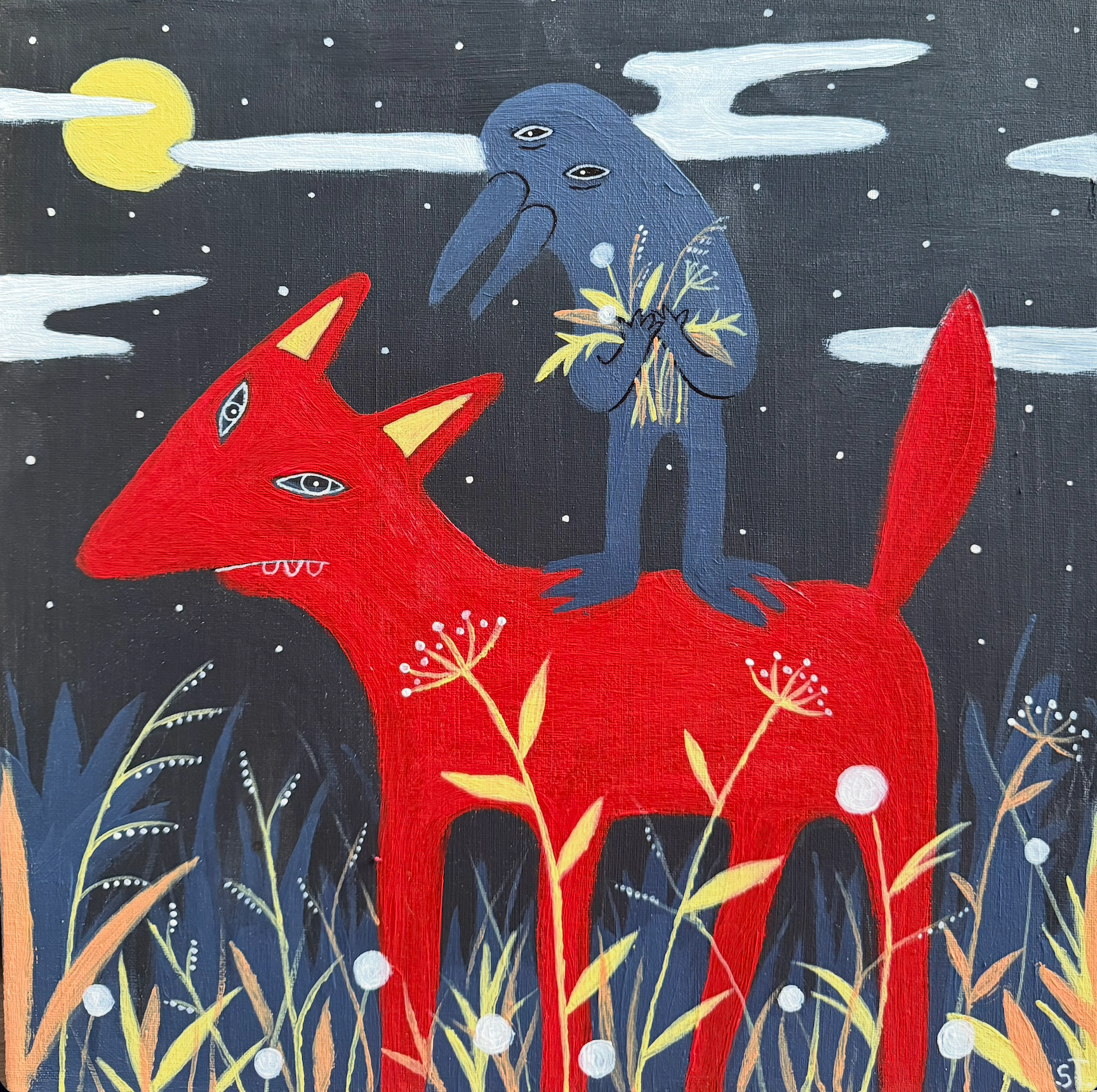 Марина Стараканами (Картина, живопись - 
                  40 x 40 см) Однажды ночью неизвестно где