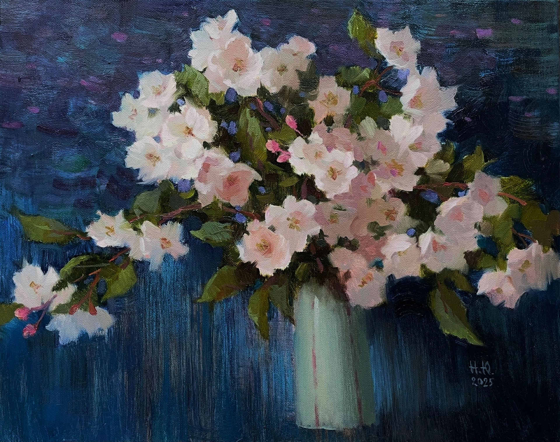 Юлия Непокрытая (Картина, живопись - 
                  50 x 40 см) Яблоня на тёмном